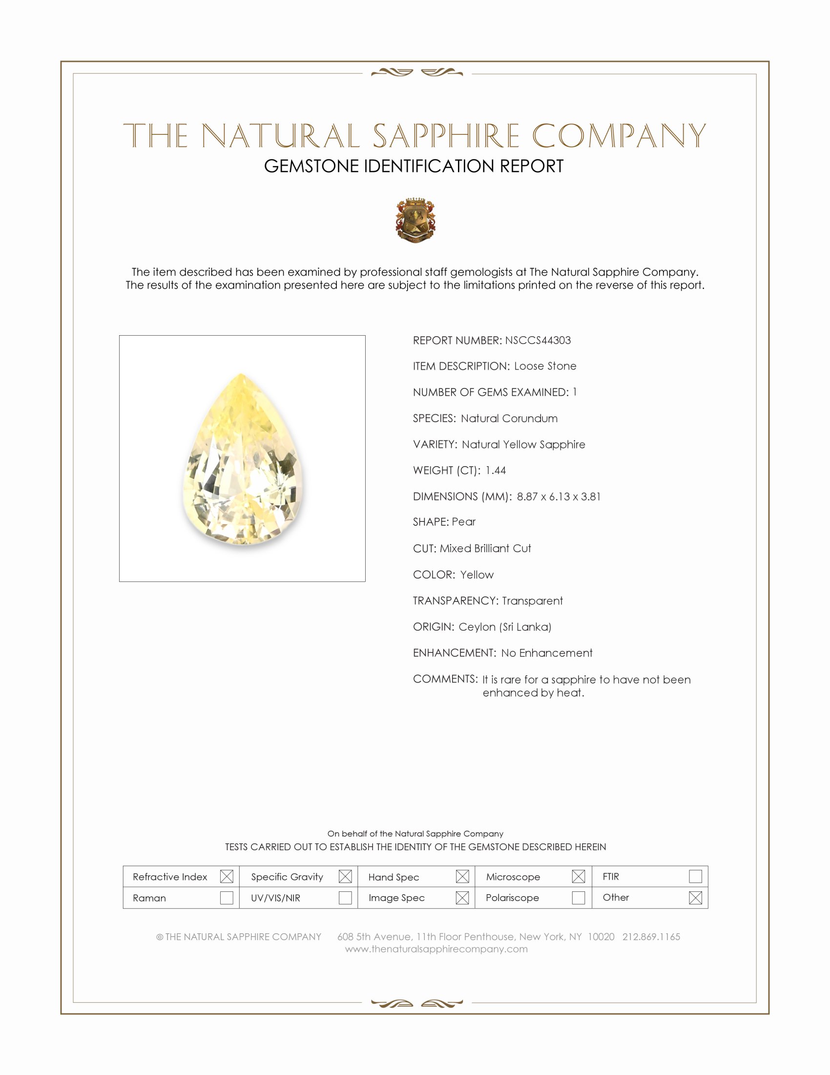 1.44 Ct. Yellow Sapphire from Ceylon (Sri Lanka)