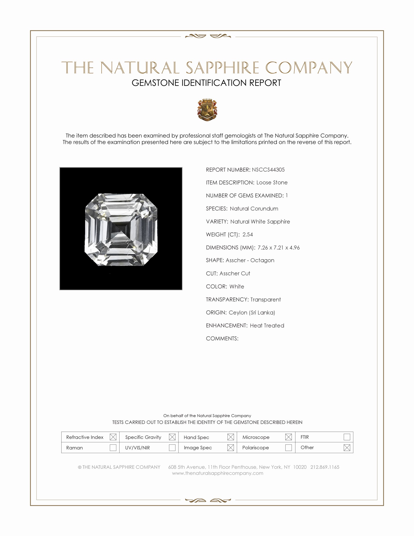 2.54 Ct. White Sapphire from Ceylon (Sri Lanka)