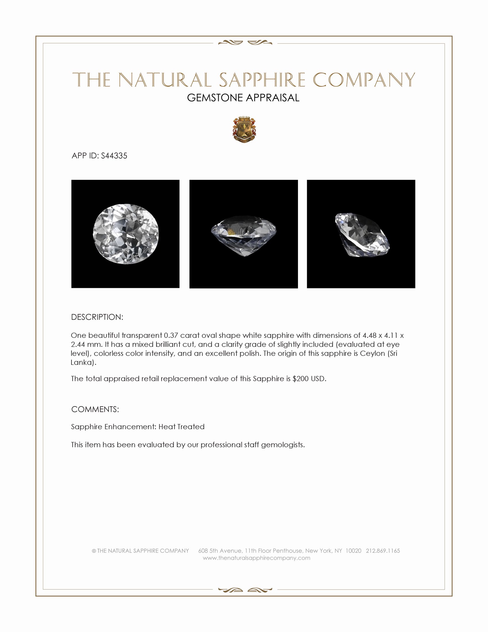 0.37 Ct. White Sapphire from Ceylon (Sri Lanka)