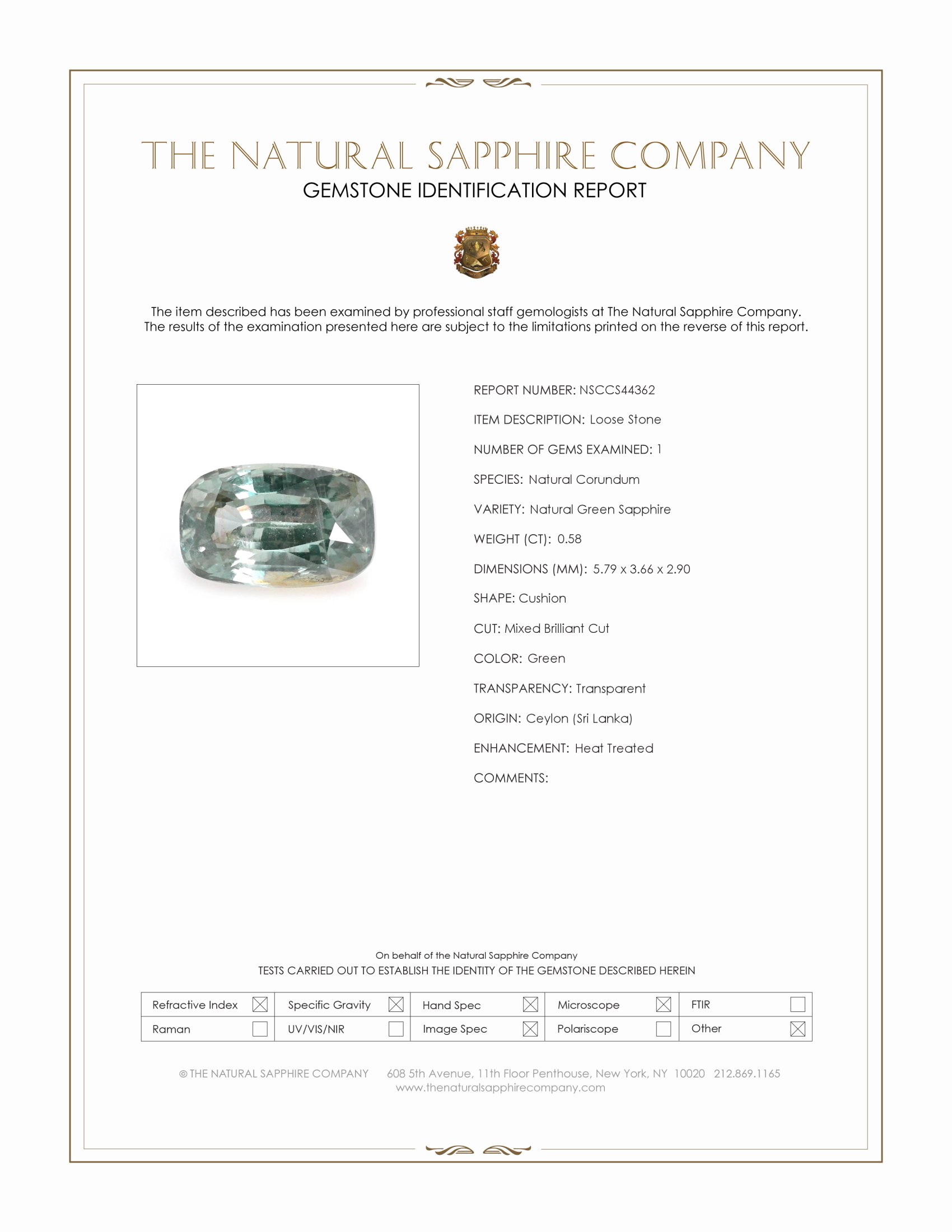 0.58 Ct. Green Sapphire from Ceylon (Sri Lanka)