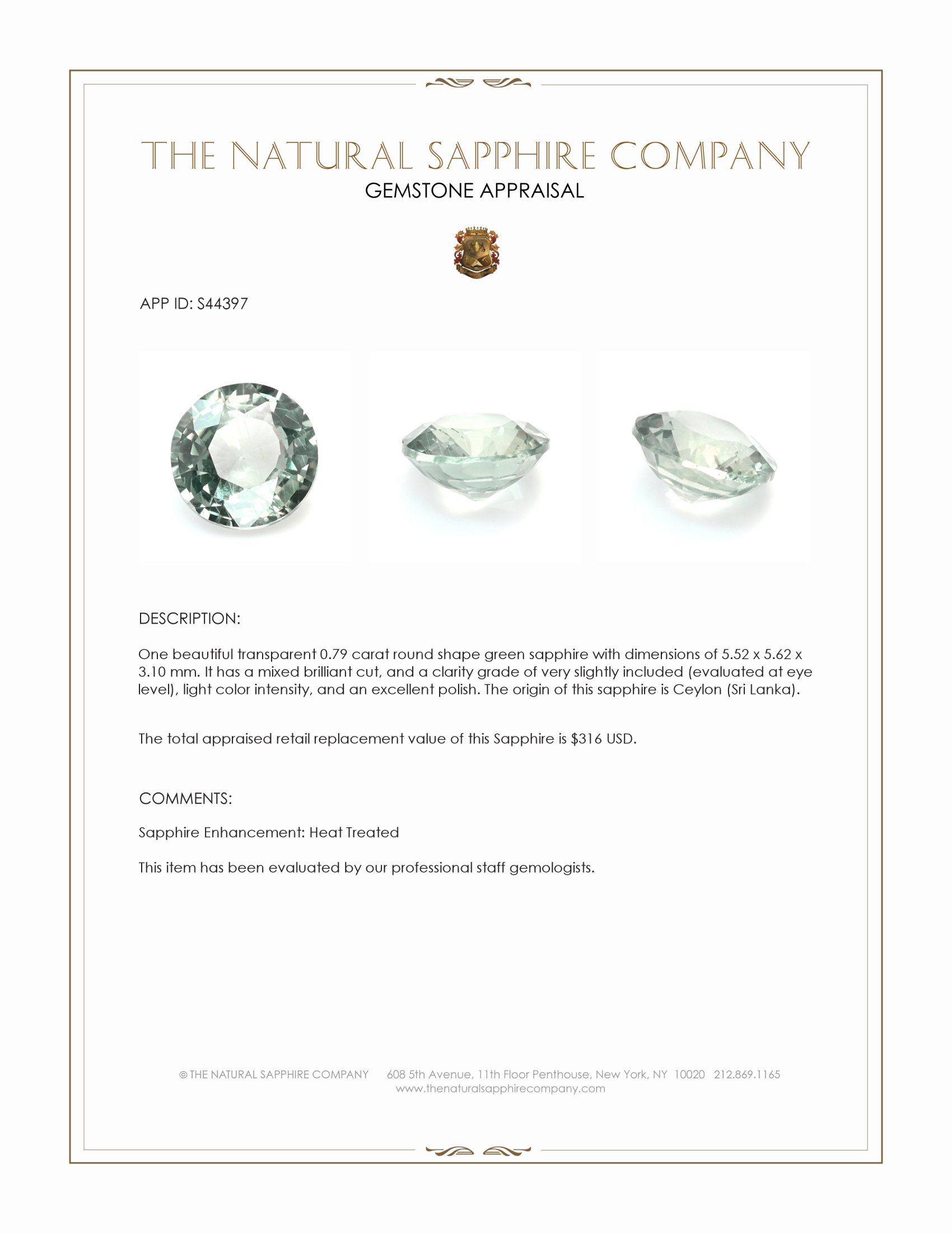 0.79 Ct. Green Sapphire from Ceylon (Sri Lanka)