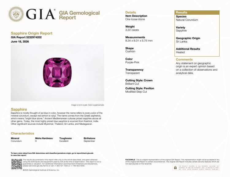 3.22 Ct. Purplish Pink Sapphire from Ceylon (Sri Lanka)
