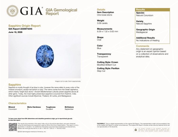 3.09 Ct. Blue Sapphire from Madagascar