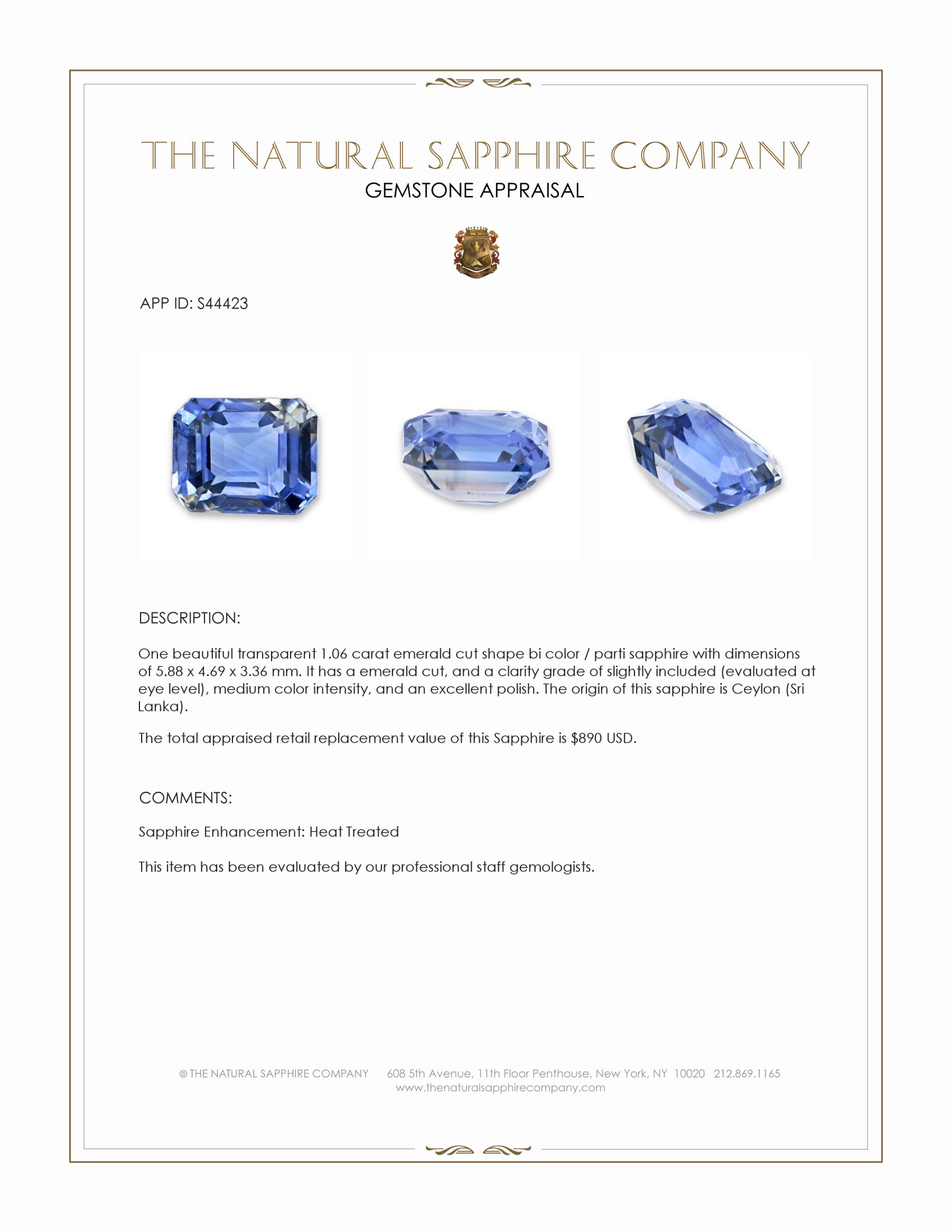 1.06 Ct. Bi Color / Parti Sapphire from Ceylon (Sri Lanka)