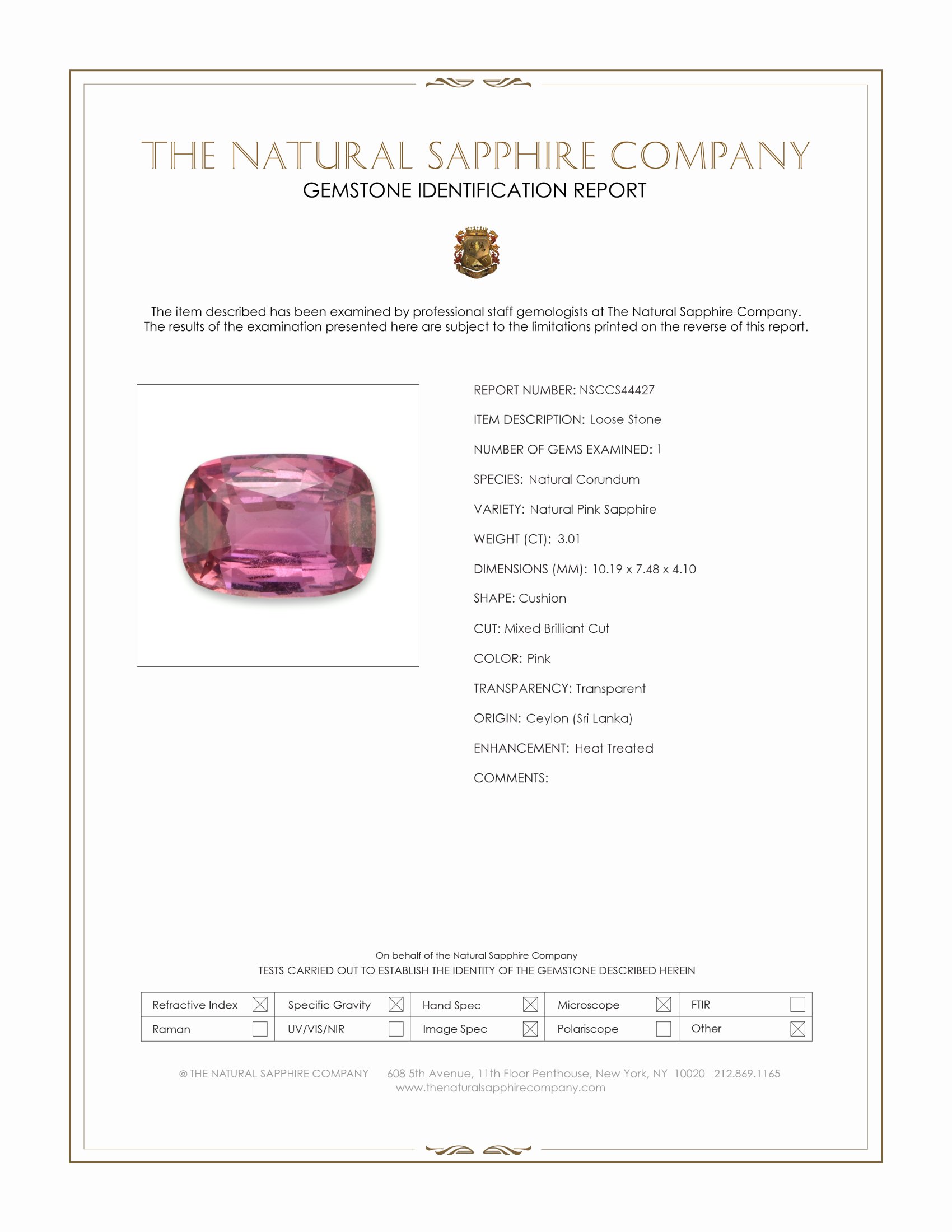 3.01 Ct. Pink Sapphire from Ceylon (Sri Lanka)