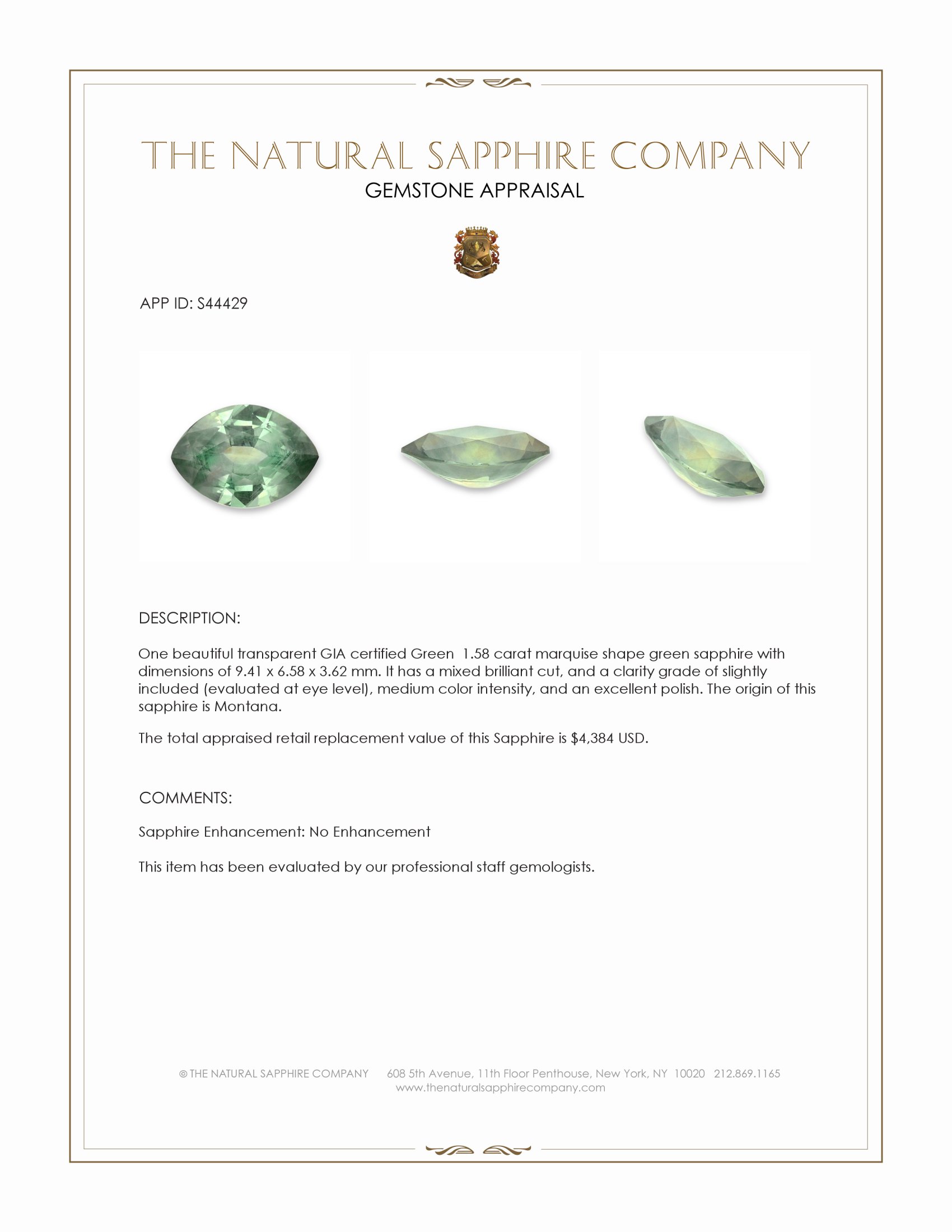 1.58 Ct. Green Sapphire from Montana