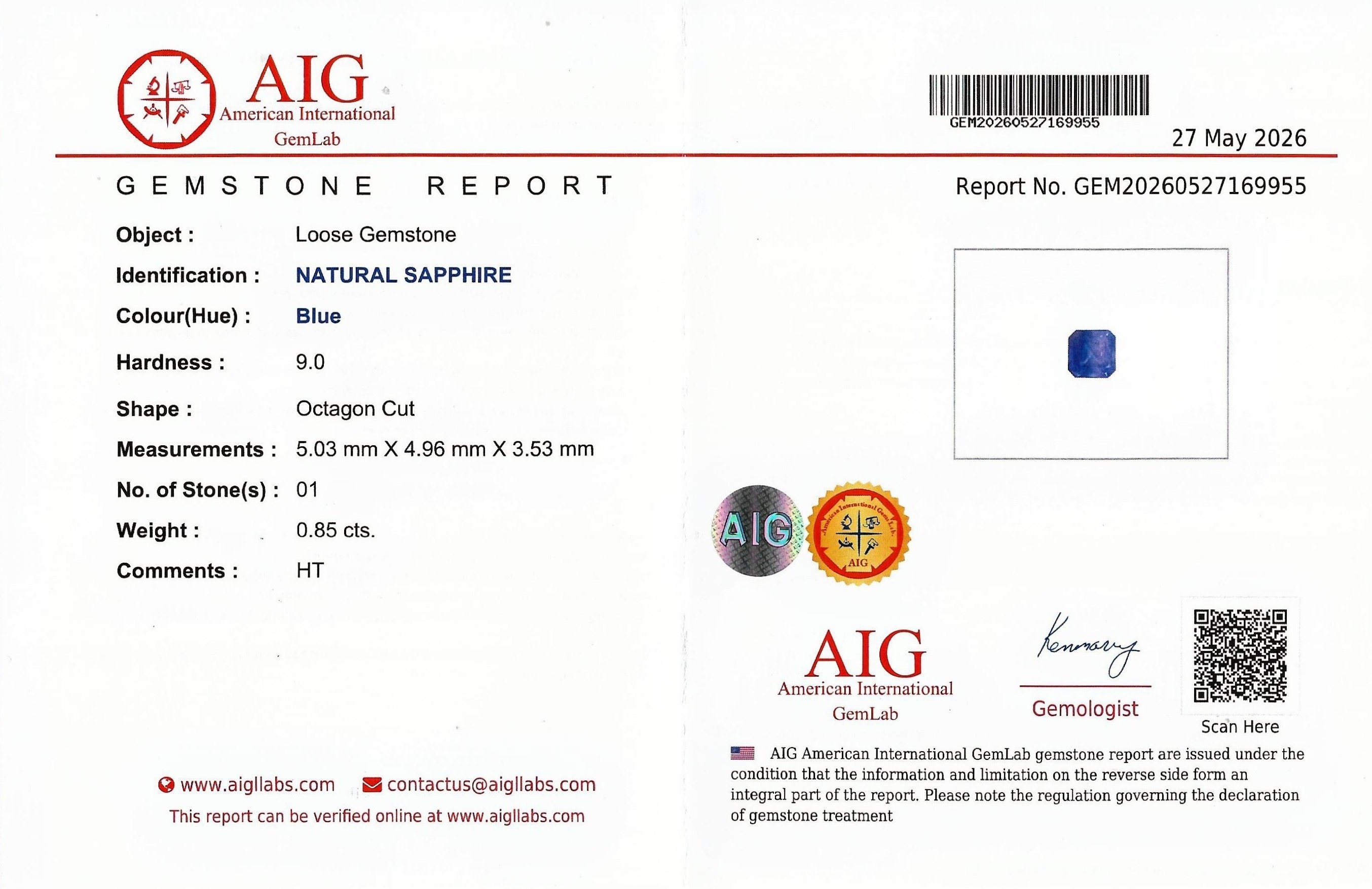0.85 Ct. Blue Sapphire from Madagascar