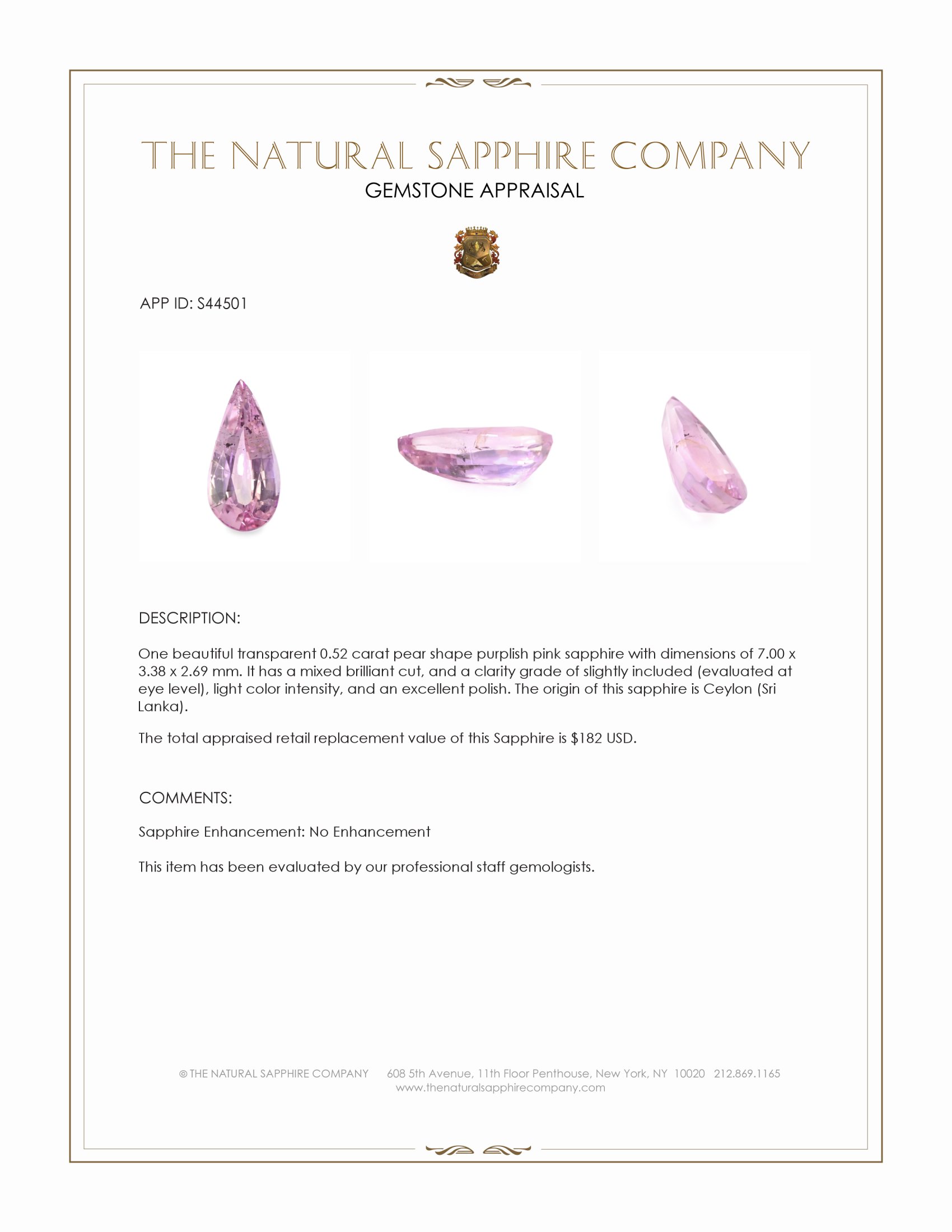 0.52 Ct. Purplish Pink Sapphire from Ceylon (Sri Lanka)