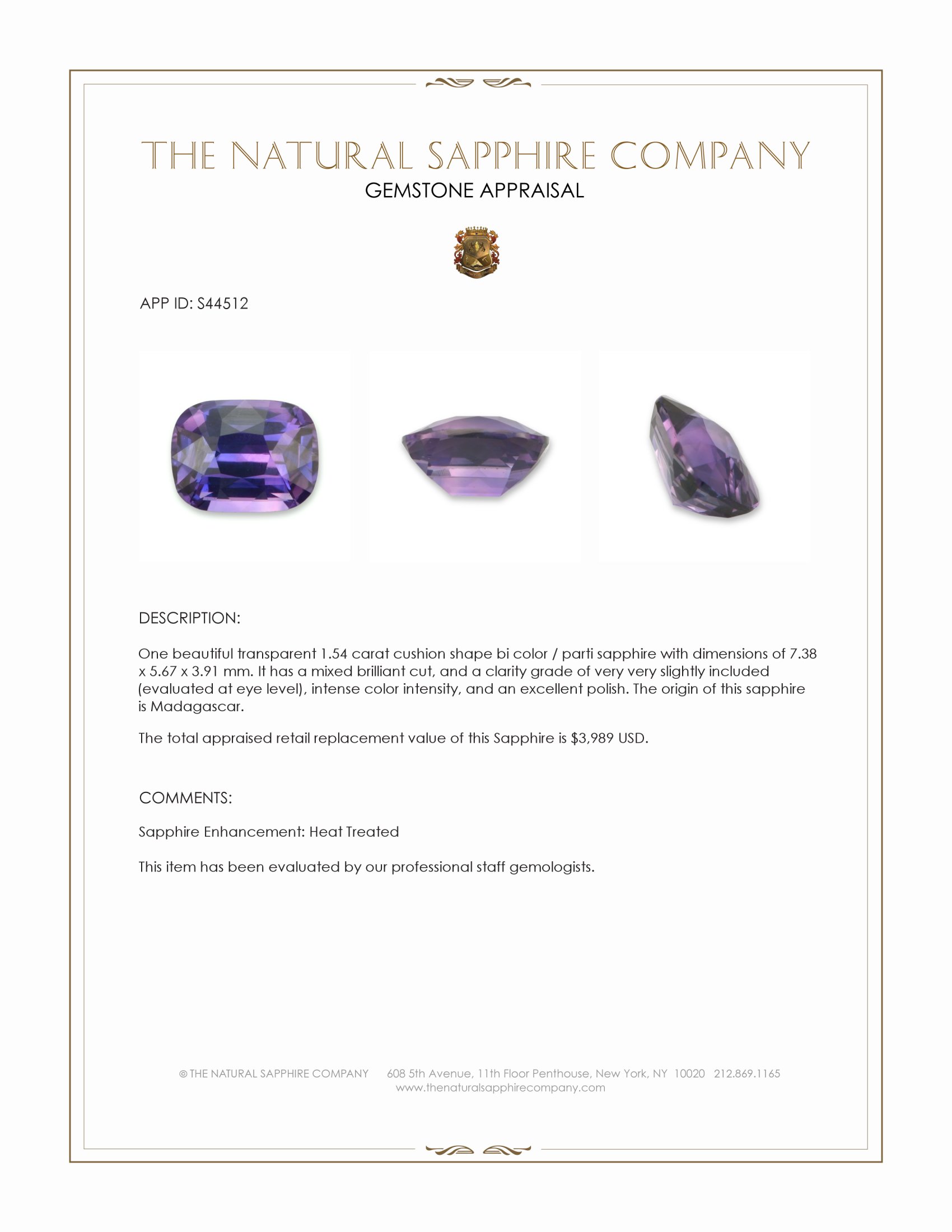 1.54 Ct. Bi Color / Parti Sapphire from Madagascar