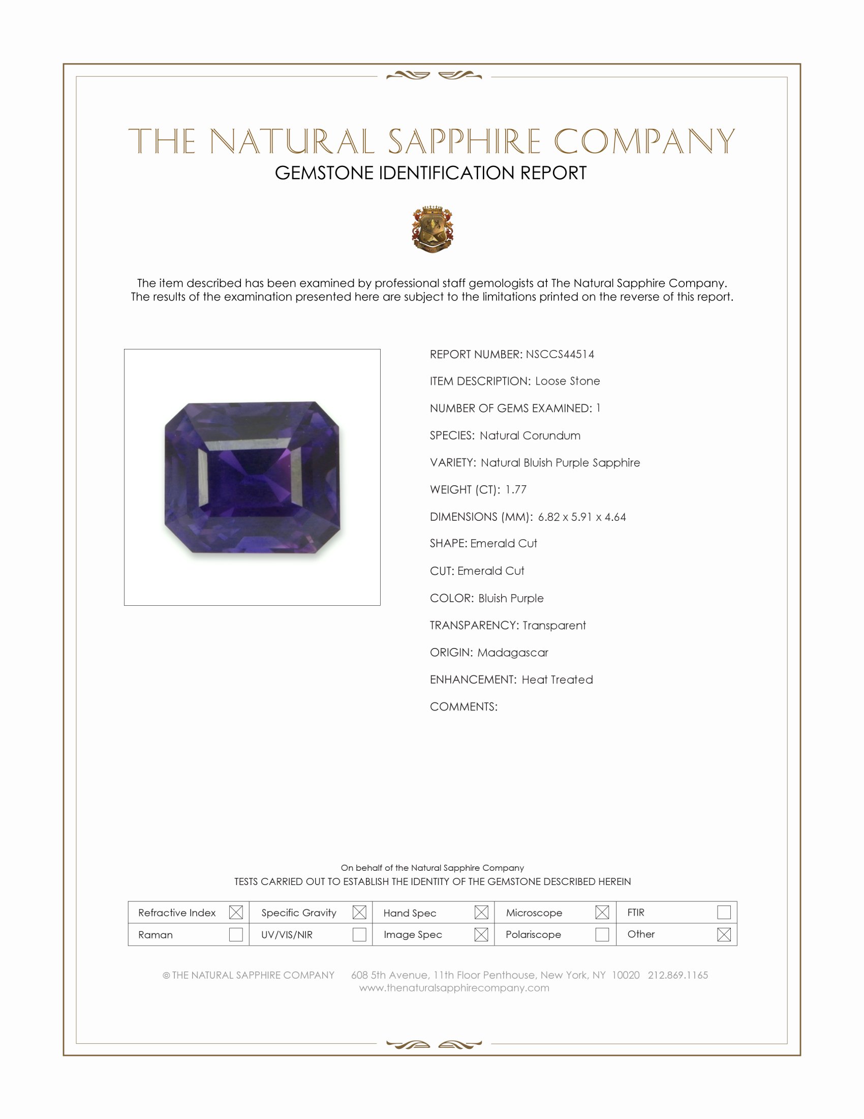 1.77 Ct. Bluish Purple Sapphire from Madagascar