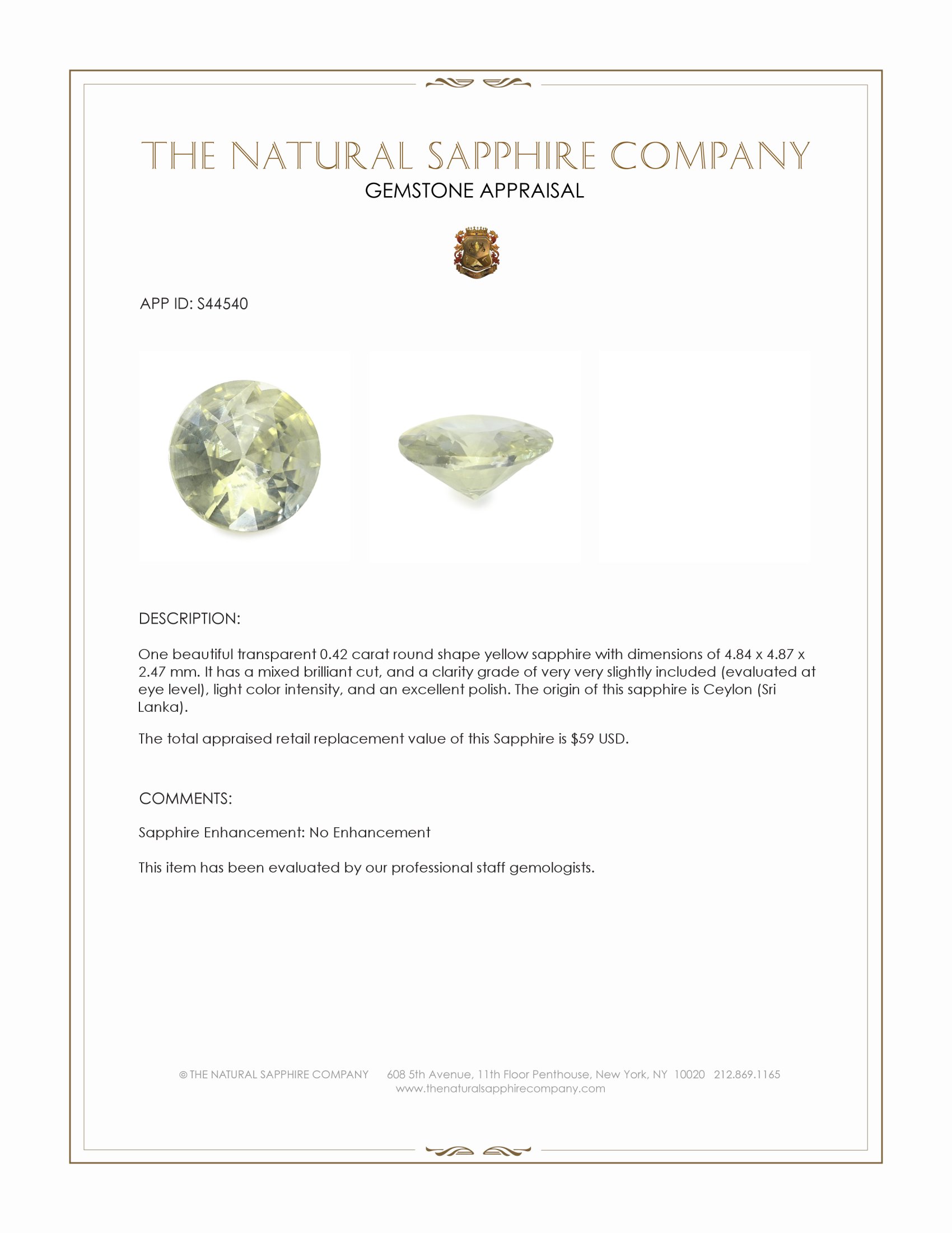 0.42 Ct. Yellow Sapphire from Ceylon (Sri Lanka)