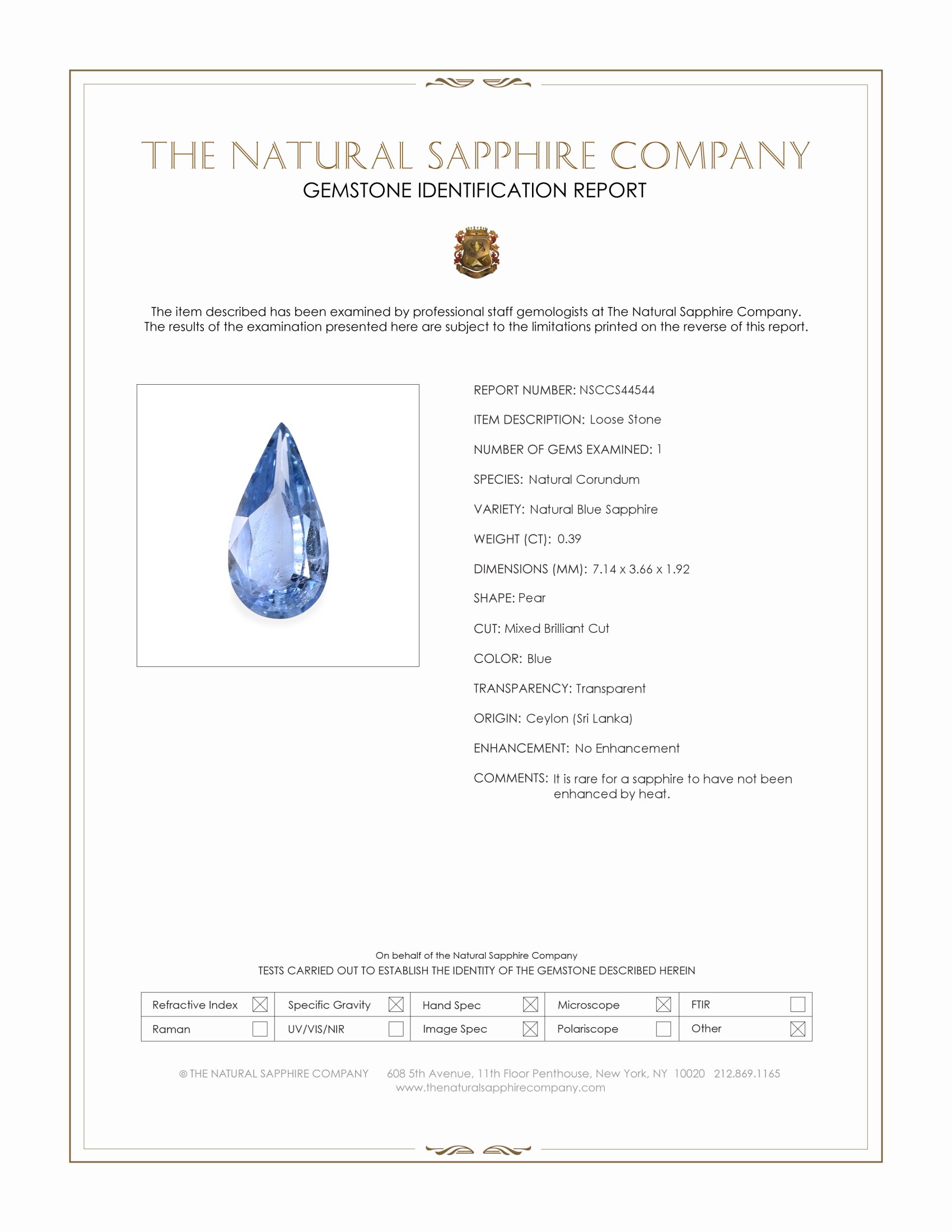 0.39 Ct. Blue Sapphire from Ceylon (Sri Lanka)