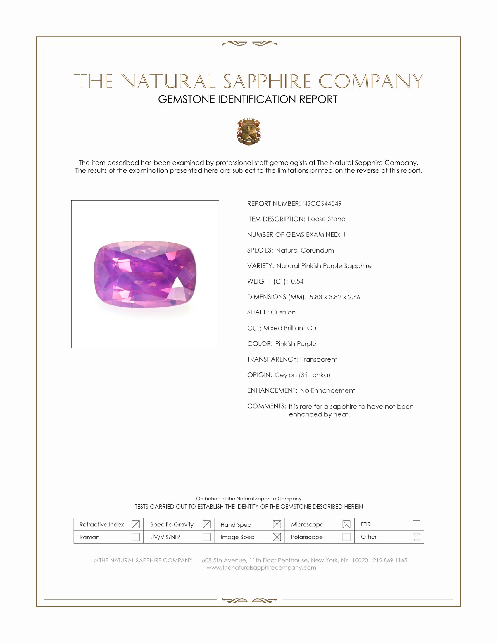 0.54 Ct. Pinkish Purple Sapphire from Ceylon (Sri Lanka)