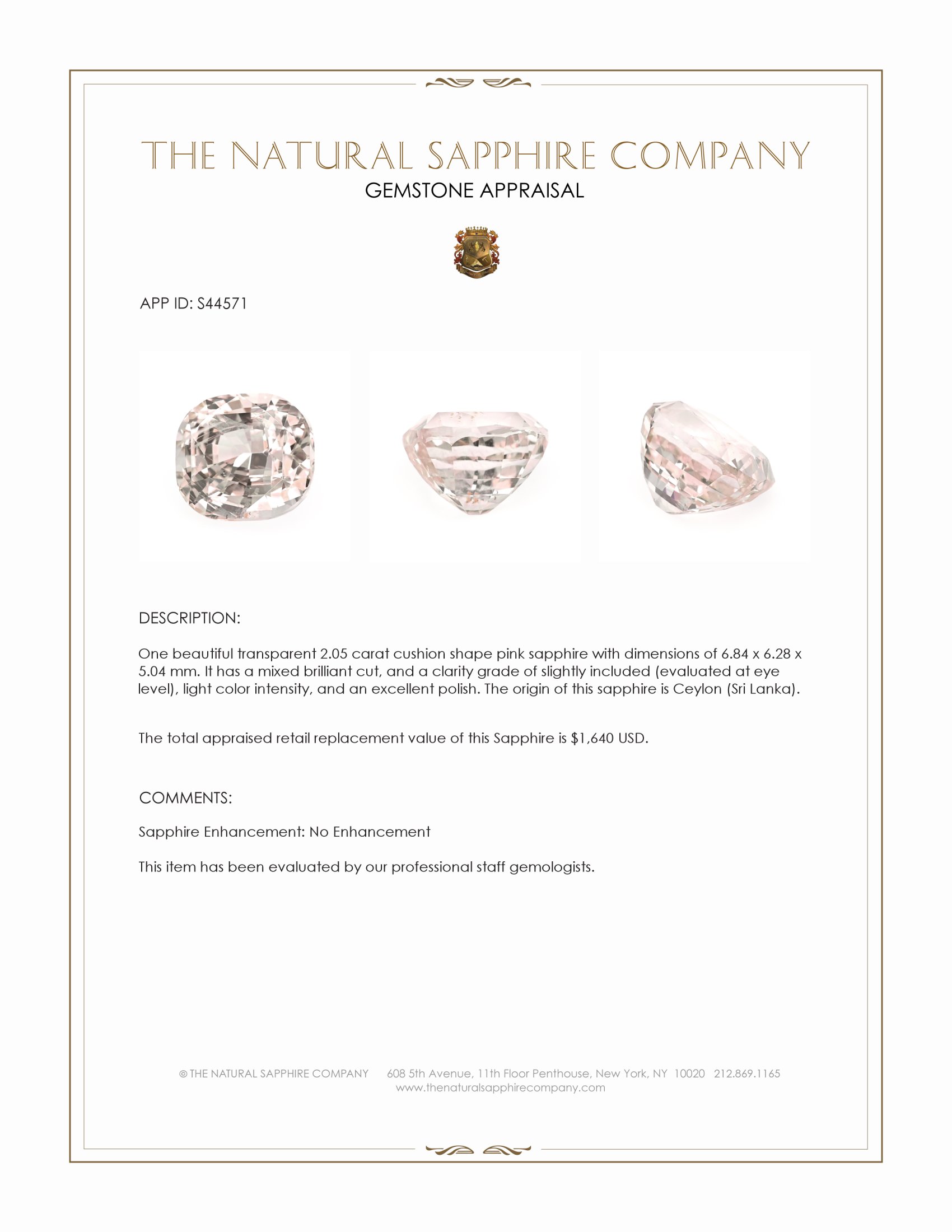 2.05 Ct. Pink Sapphire from Ceylon (Sri Lanka)