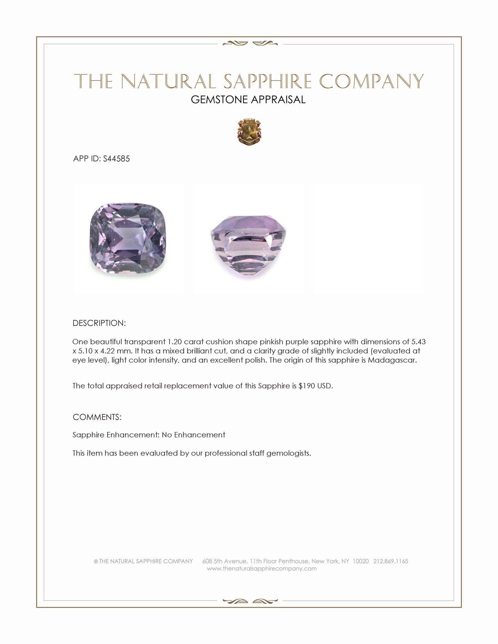 1.20 Ct. Pinkish Purple Sapphire from Madagascar