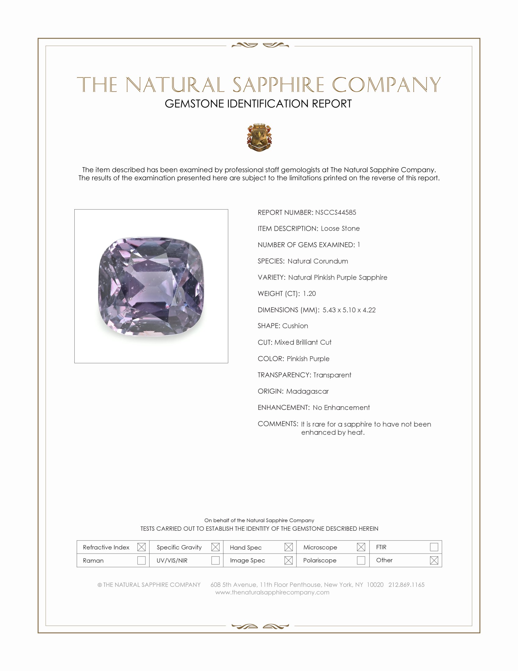 1.20 Ct. Pinkish Purple Sapphire from Madagascar