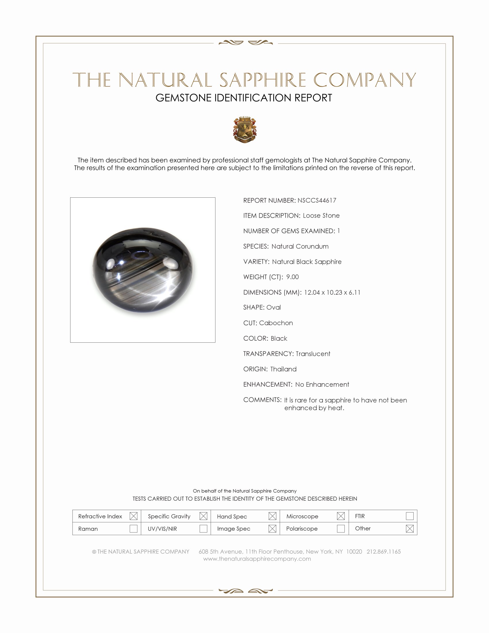 9.00 Ct. Black Star Sapphire from Thailand