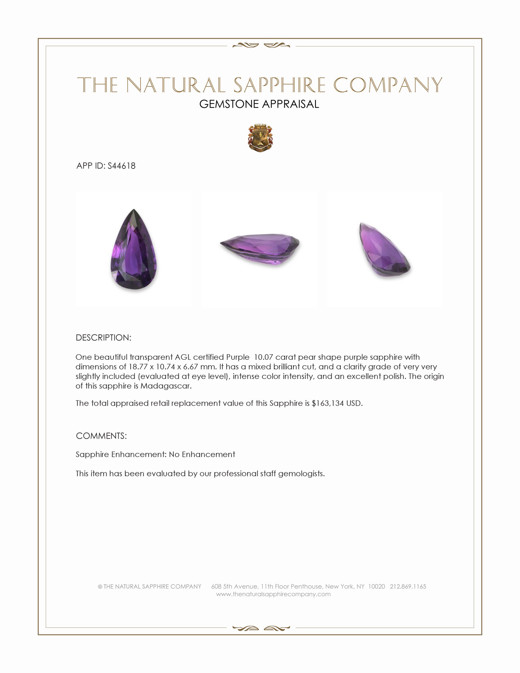 10.07 Ct. Purple Sapphire from Madagascar