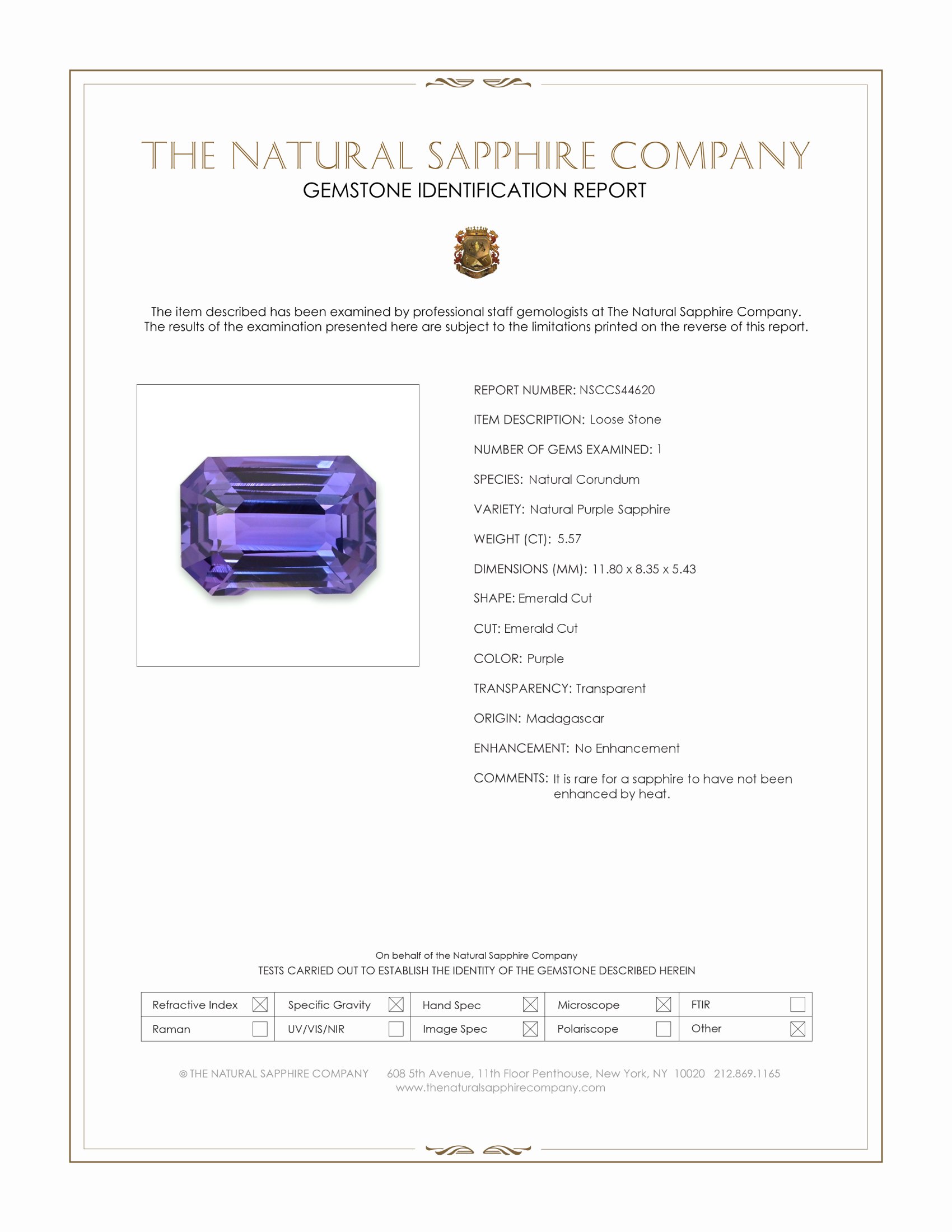 5.57 Ct. Purple Sapphire from Madagascar