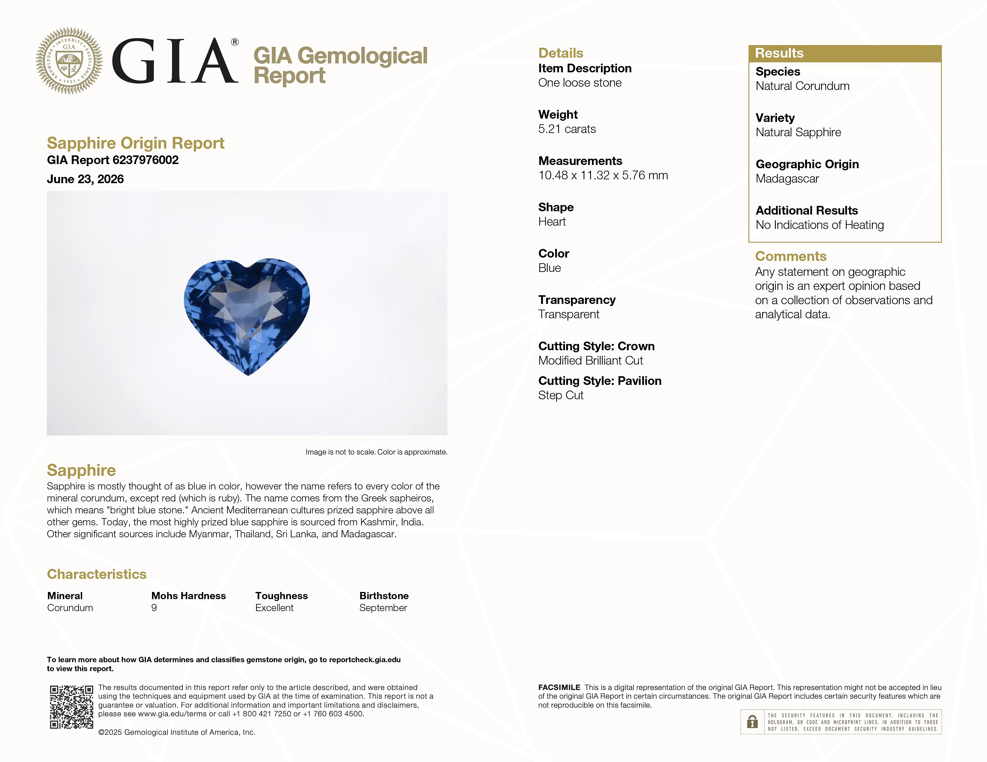 5.21 Ct. Blue Sapphire from Madagascar