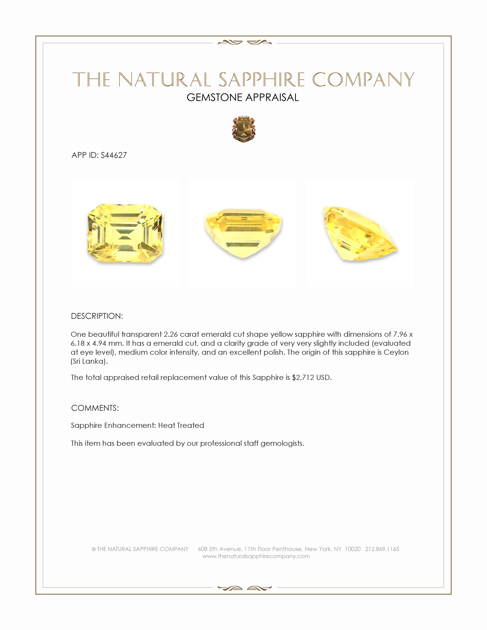 2.26 Ct. Yellow Sapphire from Ceylon (Sri Lanka)