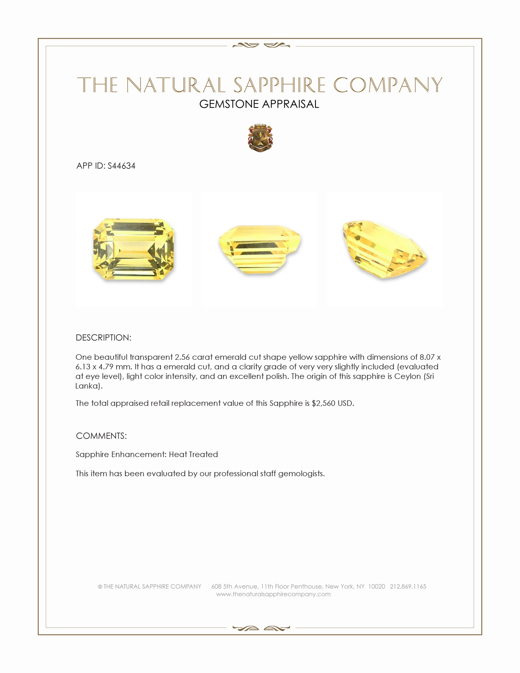 2.56 Ct. Yellow Sapphire from Ceylon (Sri Lanka)