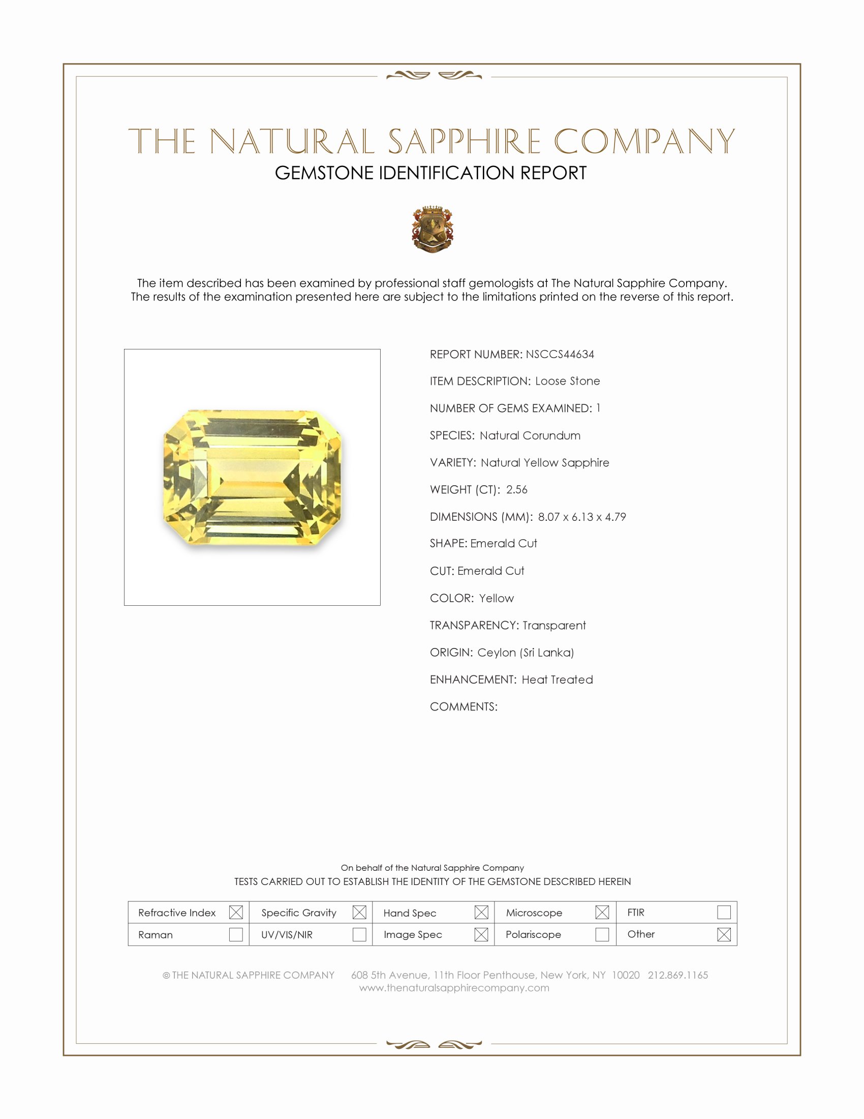 2.56 Ct. Yellow Sapphire from Ceylon (Sri Lanka)