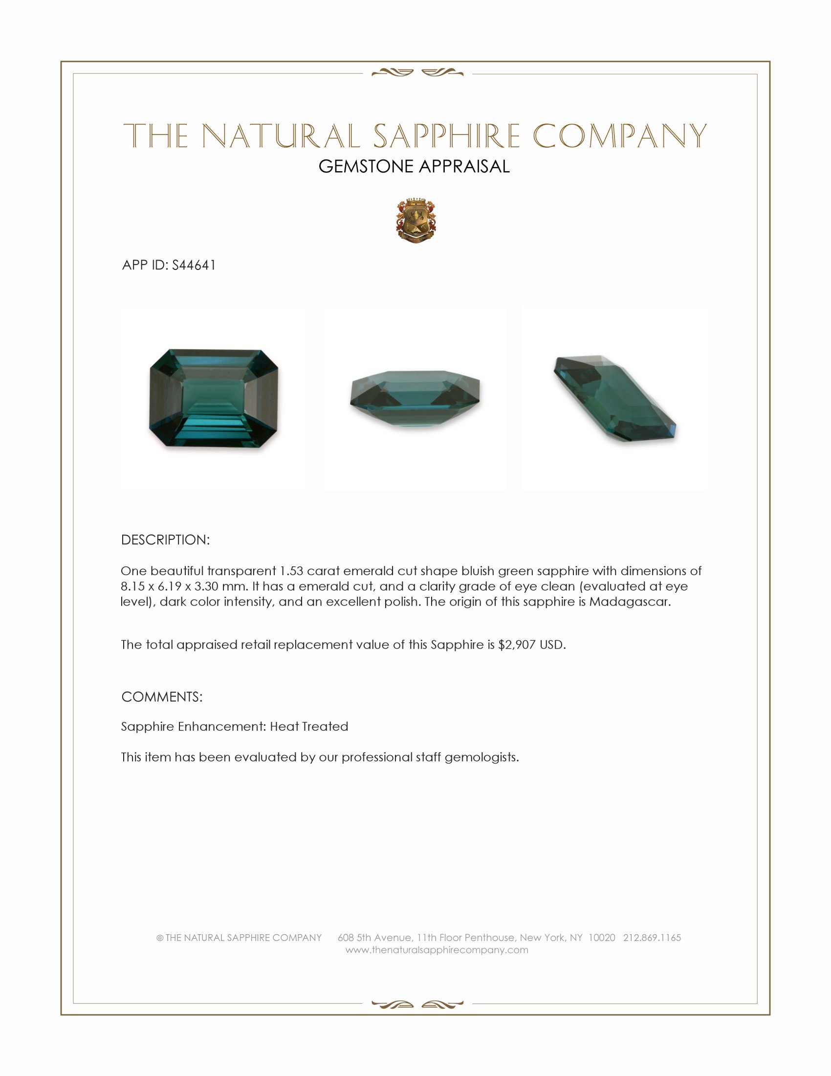 1.53 Ct. Bluish Green Sapphire from Madagascar