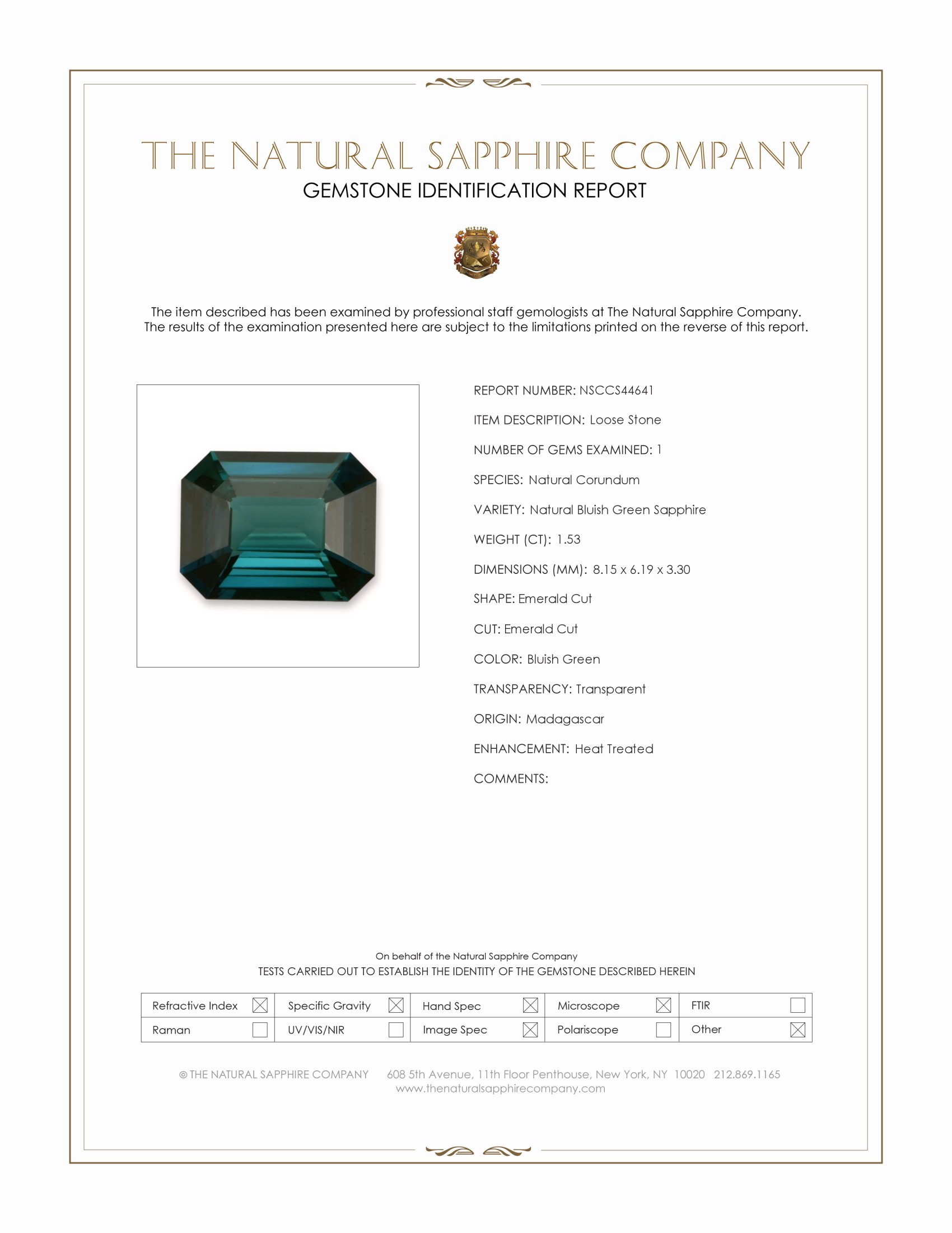 1.53 Ct. Bluish Green Sapphire from Madagascar