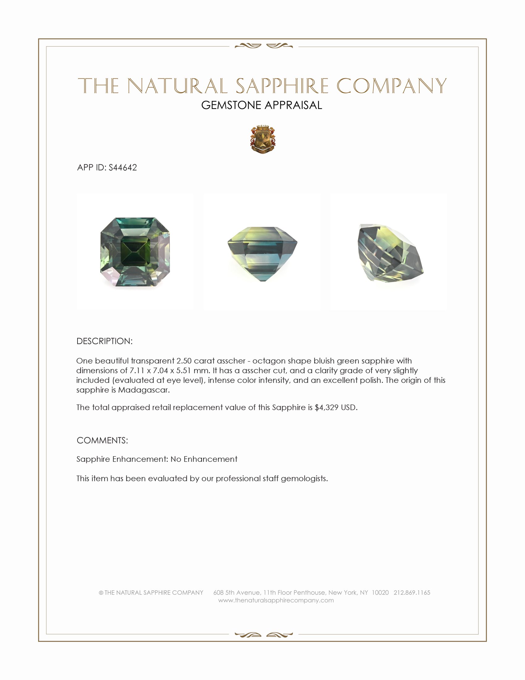 2.50 Ct. Bluish Green Sapphire from Madagascar