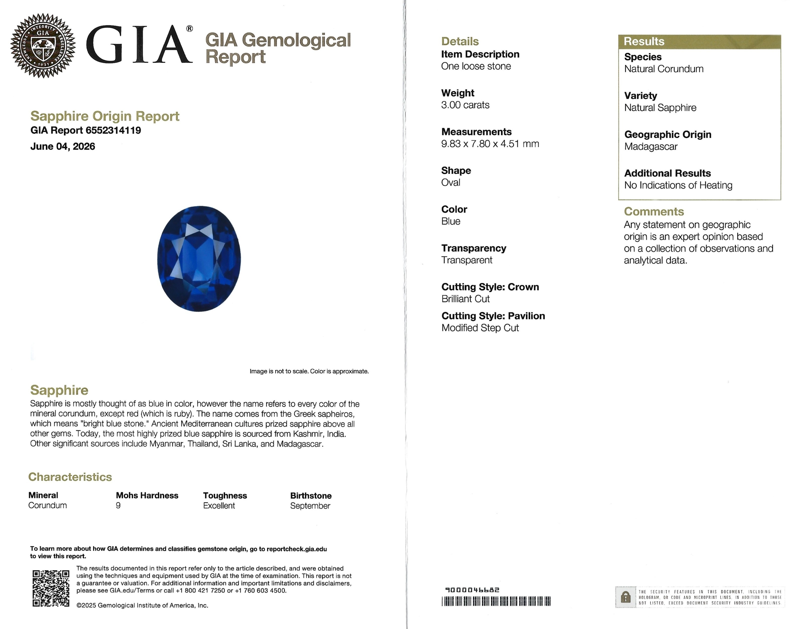 3.00 Ct. Blue Sapphire from Madagascar