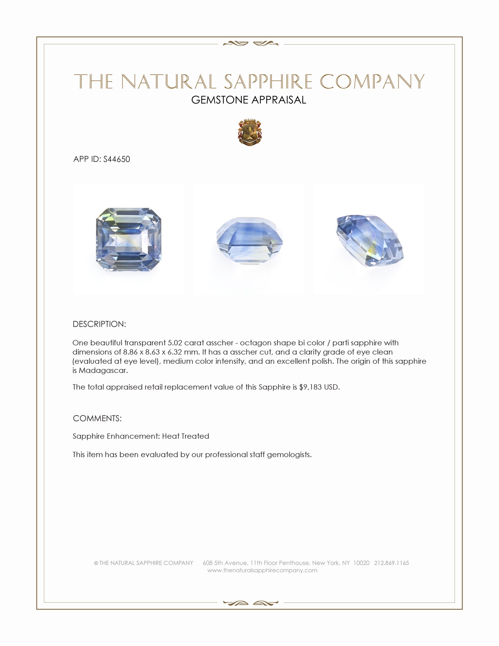 5.02 Ct. Bi Color / Parti Sapphire from Madagascar