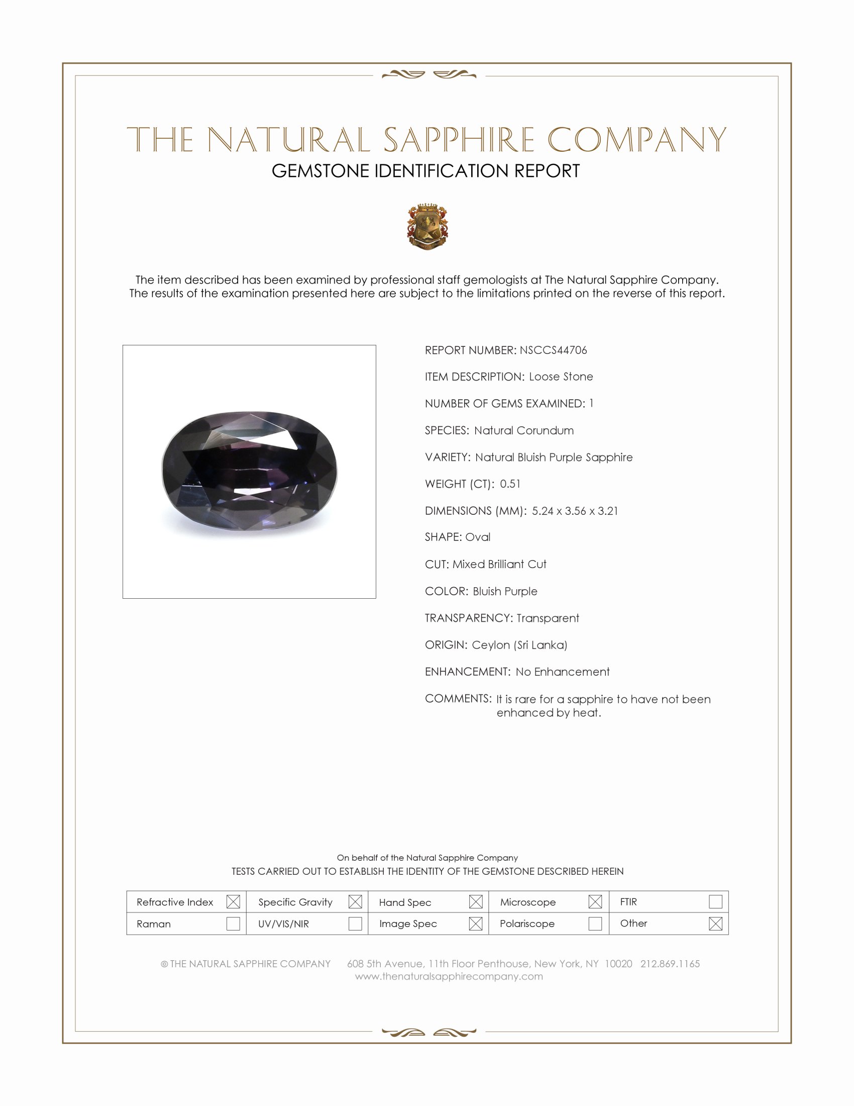 0.51 Ct. Bluish Purple Sapphire from Ceylon (Sri Lanka)