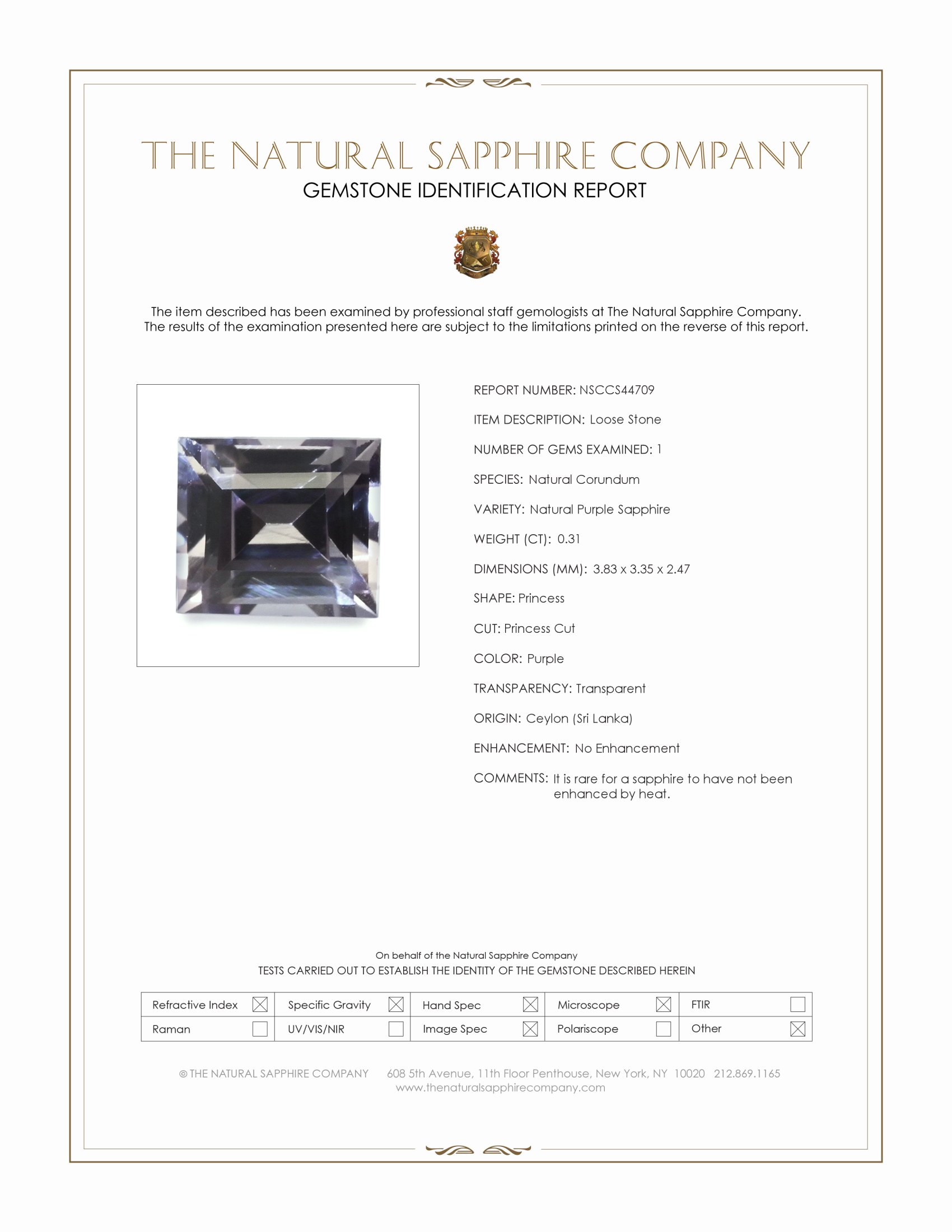 0.31 Ct. Purple Sapphire from Ceylon (Sri Lanka)