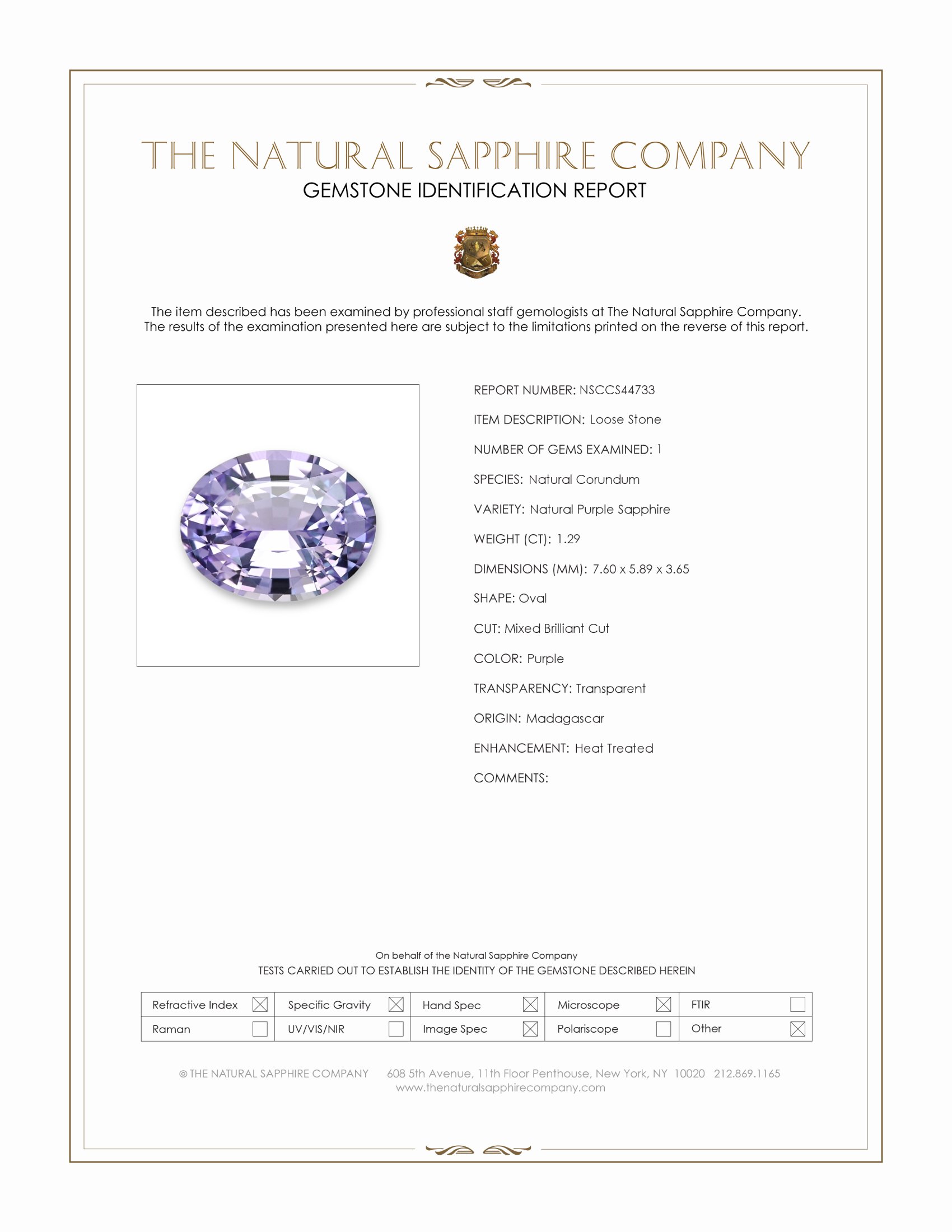 1.29 Ct. Purple Sapphire from Madagascar