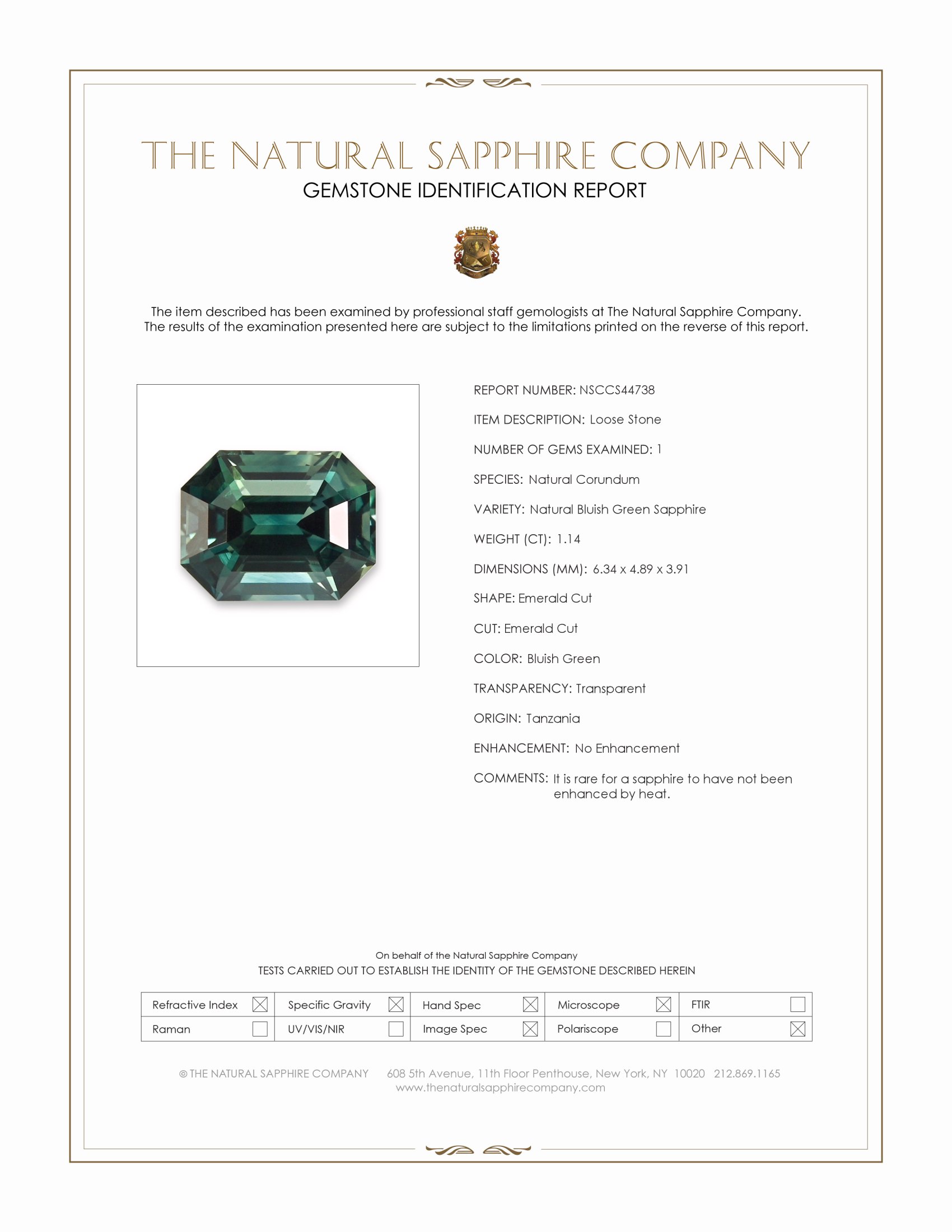 1.14 Ct. Bluish Green Sapphire from Tanzania