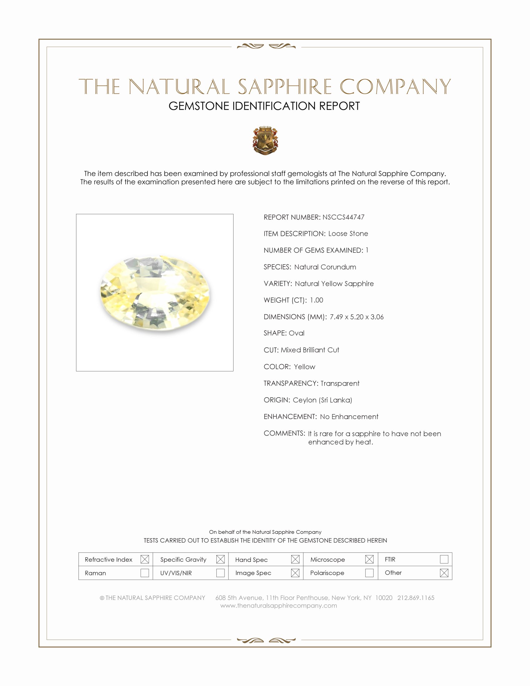 1.00 Ct. Yellow Sapphire from Ceylon (Sri Lanka)