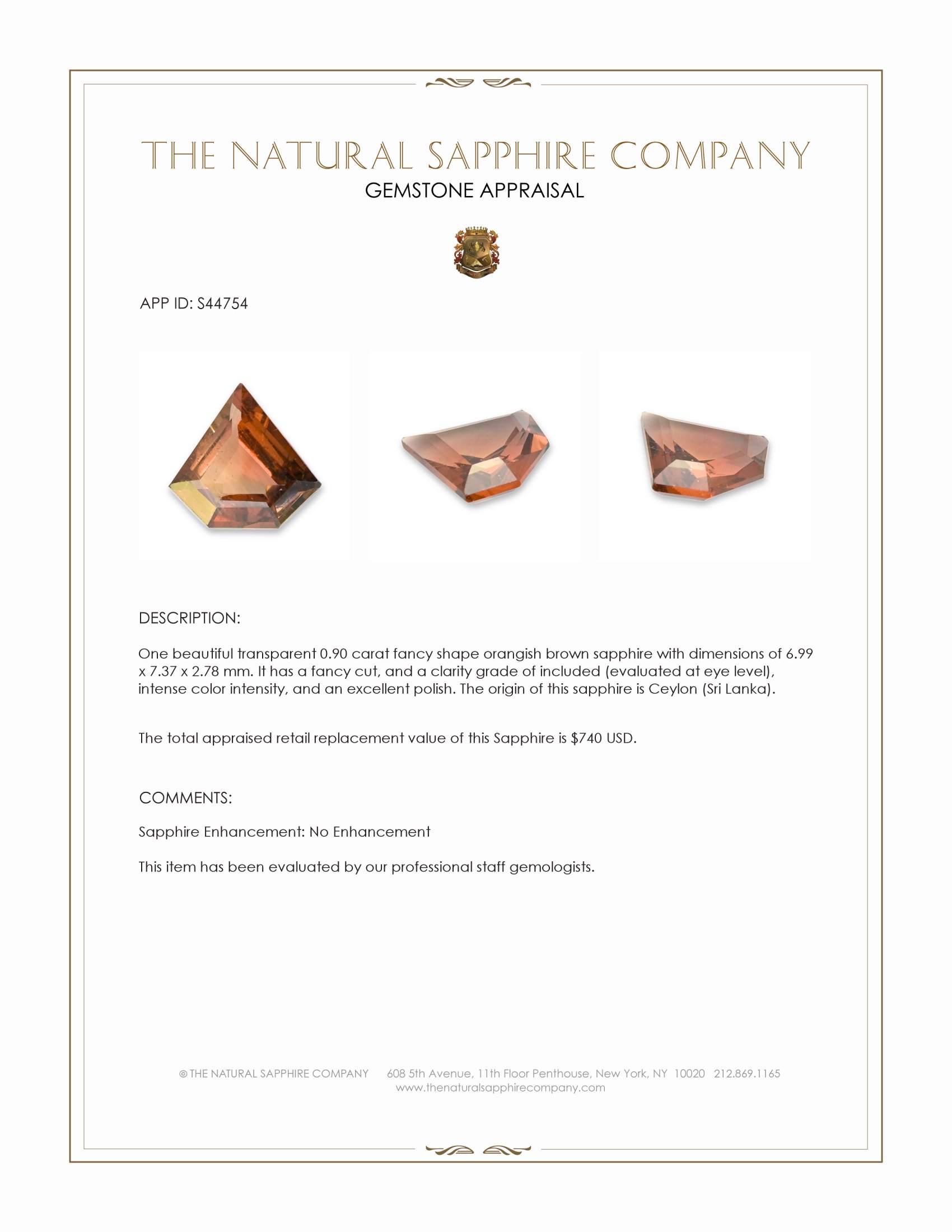0.90 Ct. Orangish Brown Sapphire from Ceylon (Sri Lanka)