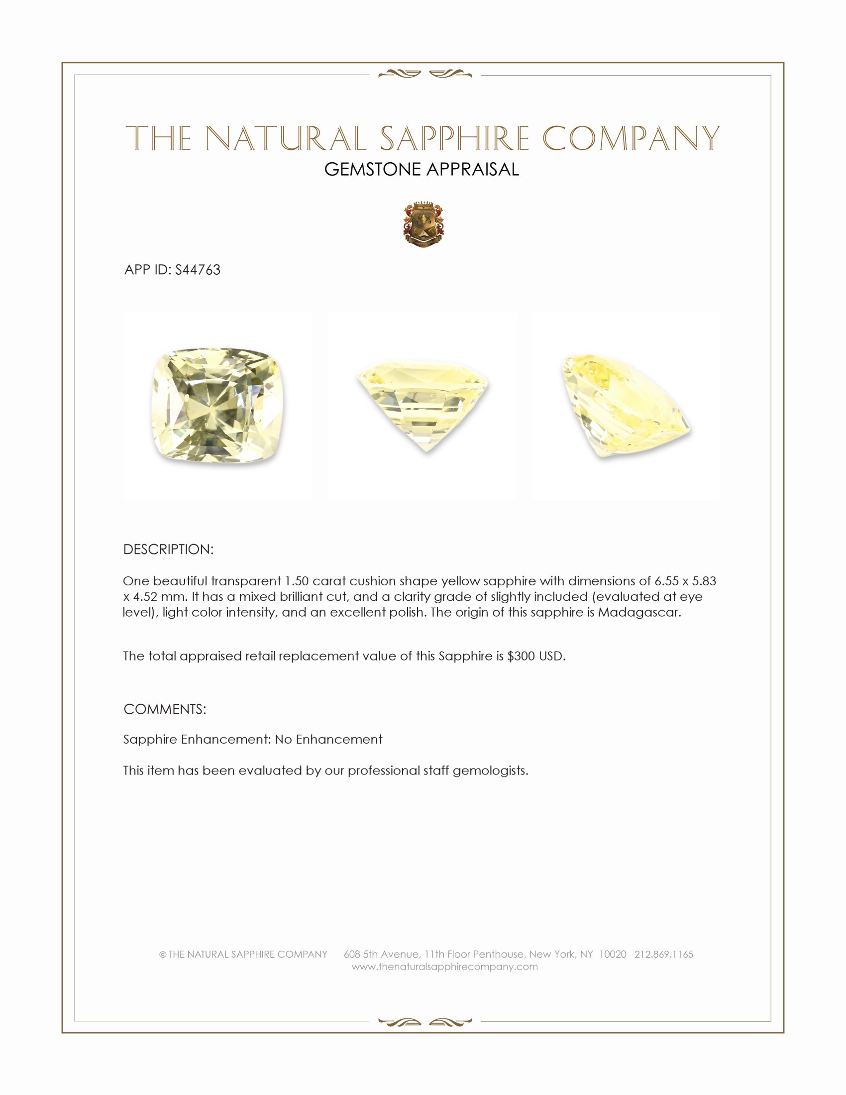 1.50 Ct. Yellow Sapphire from Madagascar