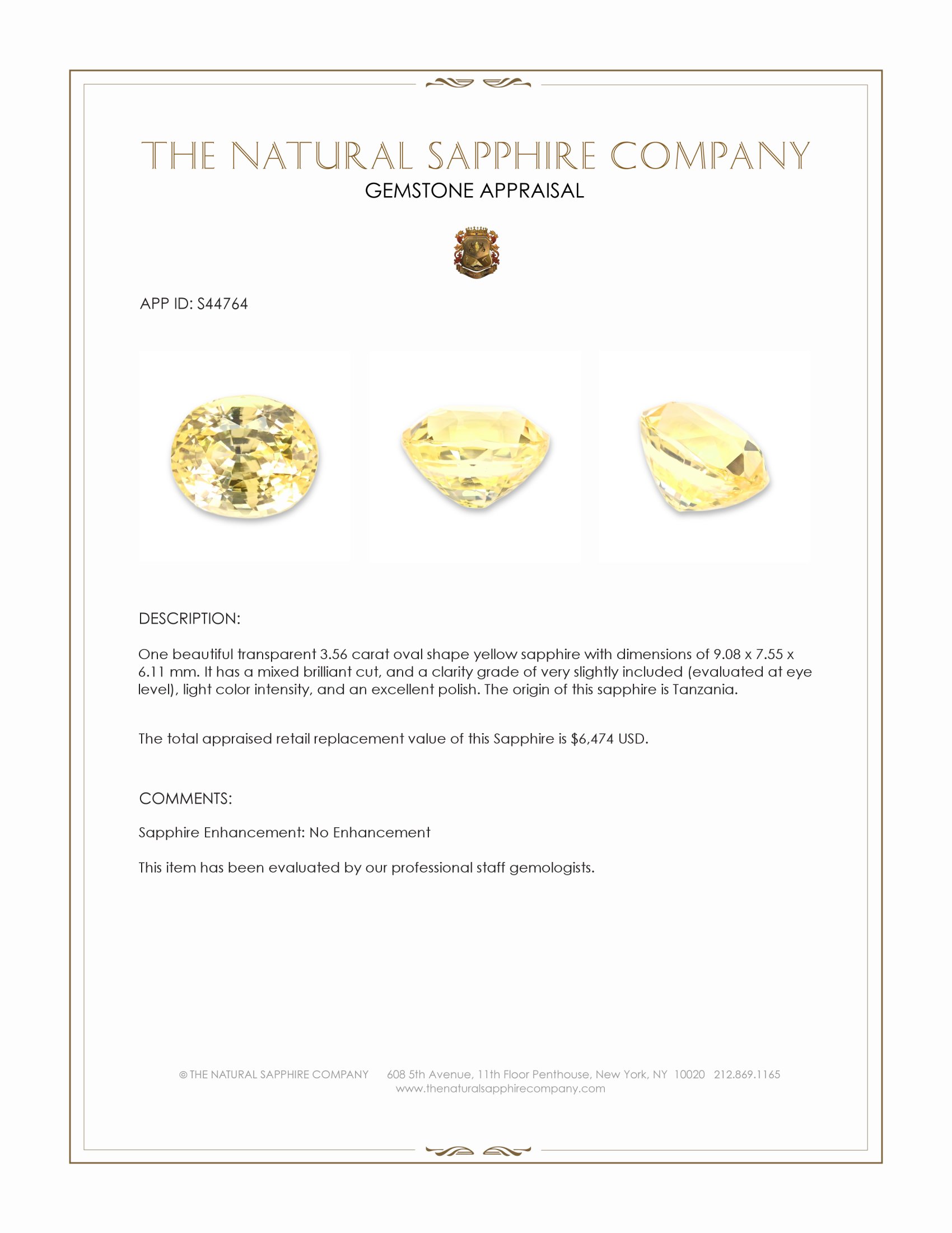 3.56 Ct. Yellow Sapphire from Tanzania