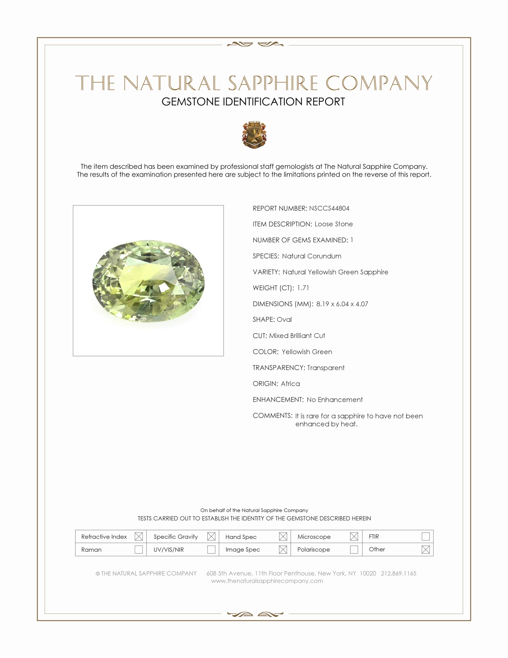 1.71 Ct. Yellowish Green Sapphire from Africa