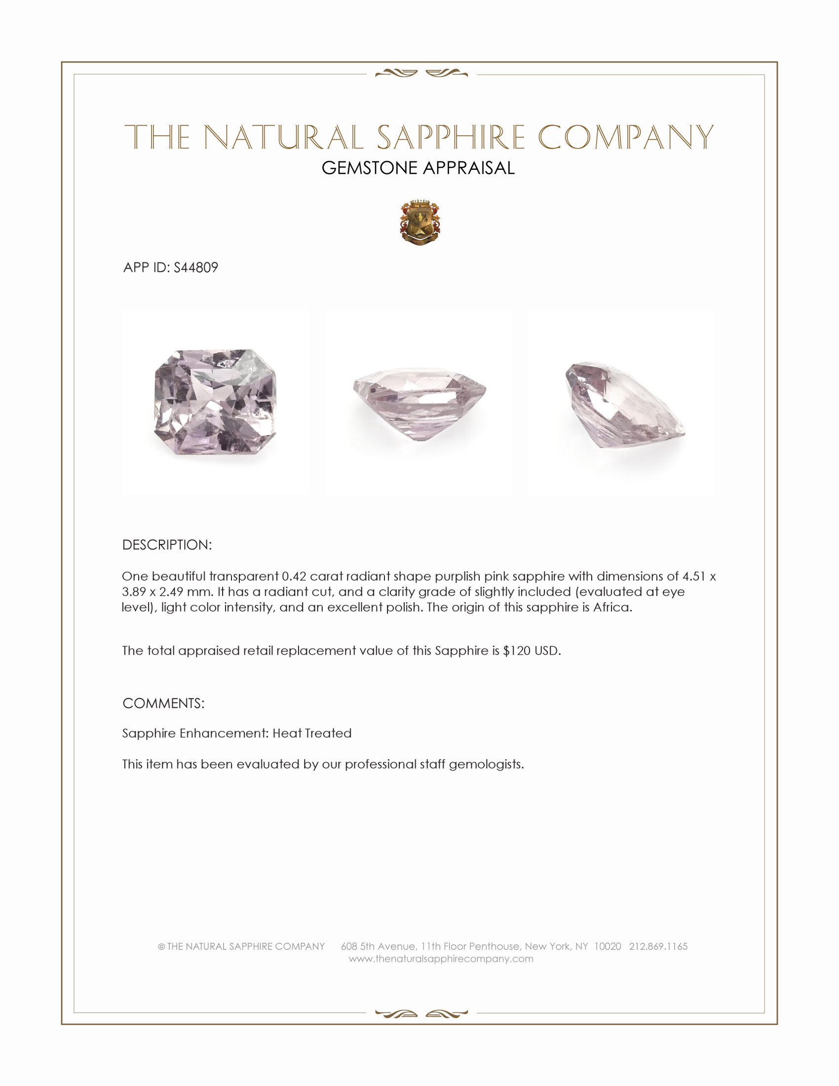 0.42 Ct. Purplish Pink Sapphire from Africa