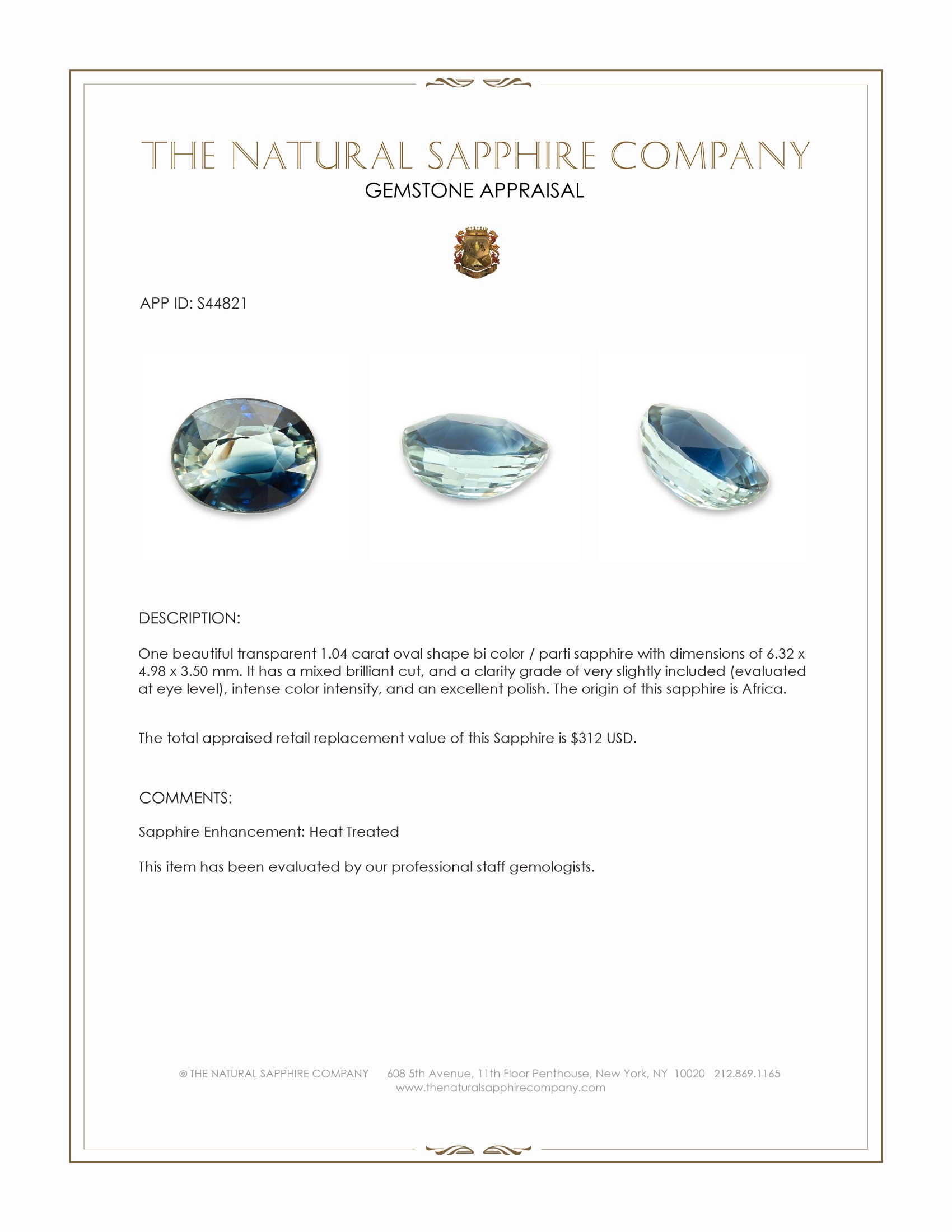 1.04 Ct. Bi Color / Parti Sapphire from Africa