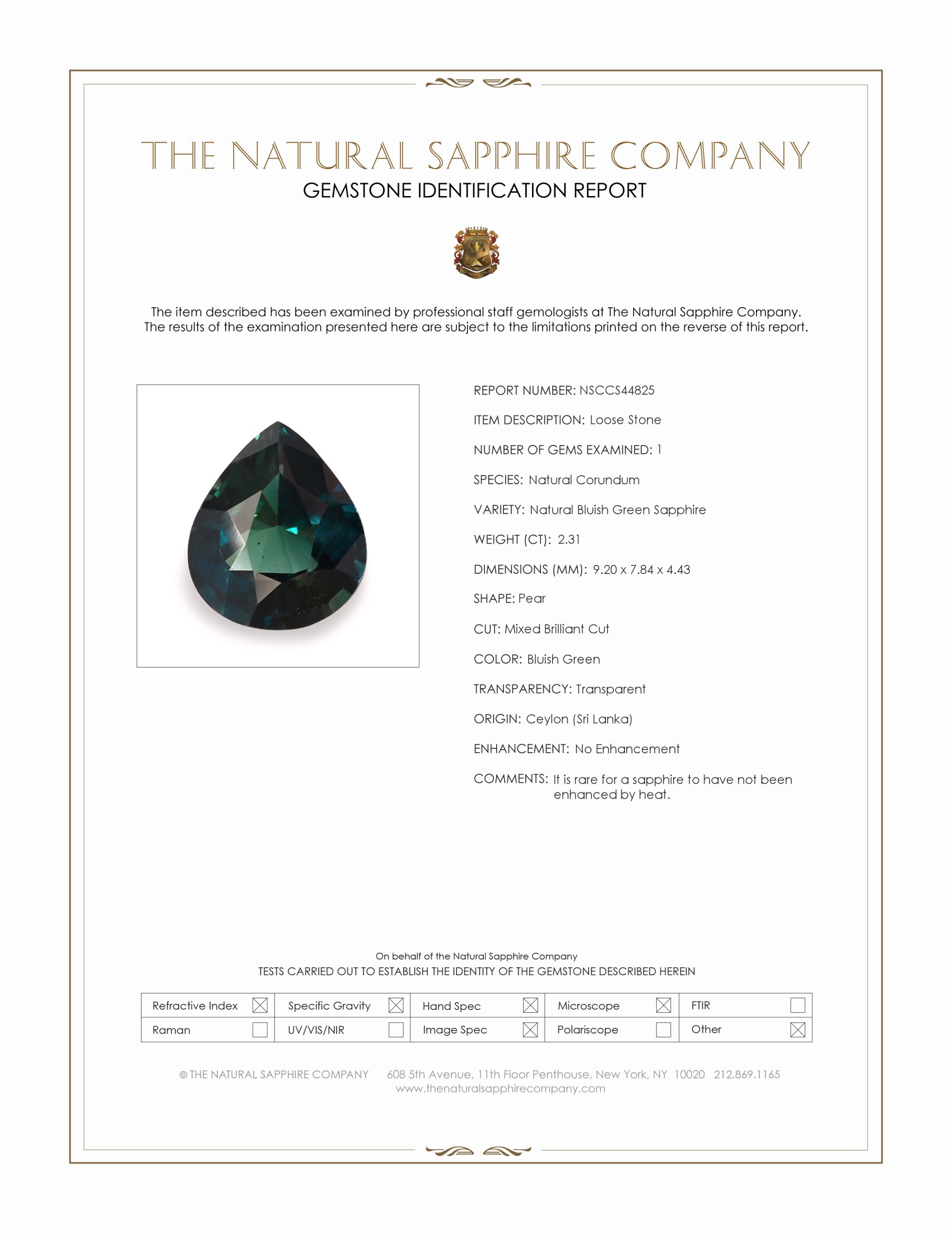 2.31 Ct. Bluish Green Sapphire from Ceylon (Sri Lanka)