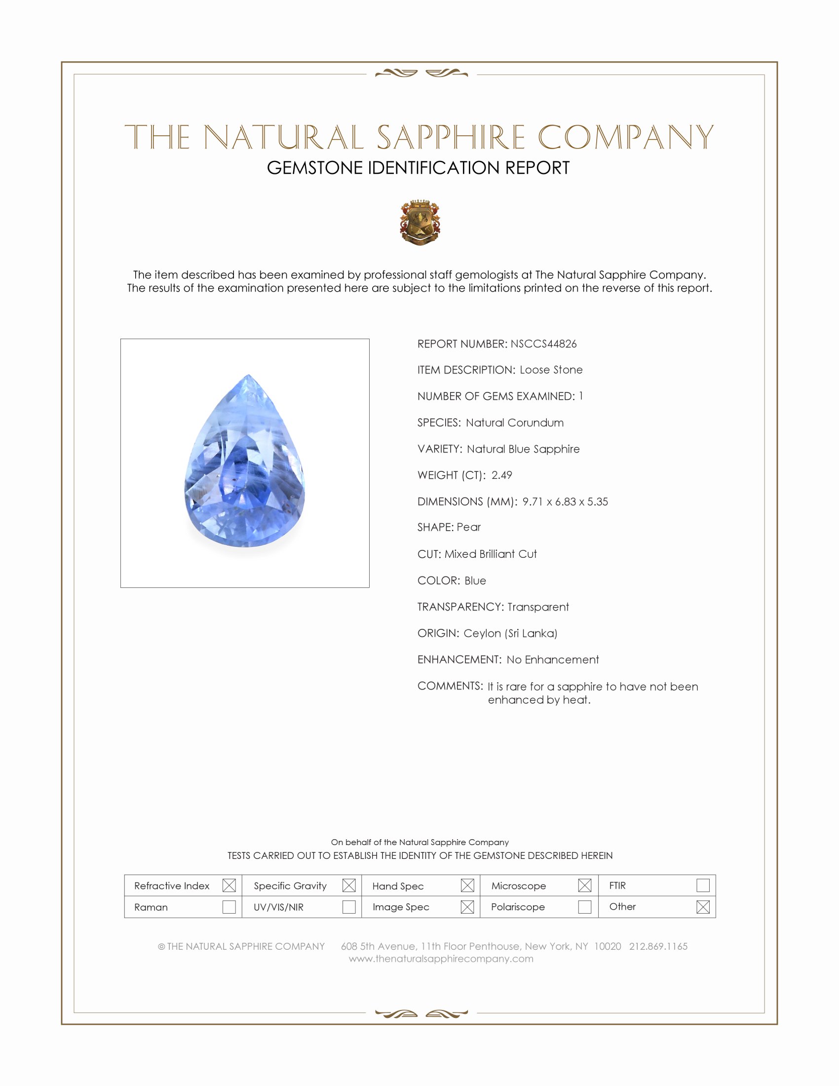 2.49 Ct. Blue Sapphire from Ceylon (Sri Lanka)