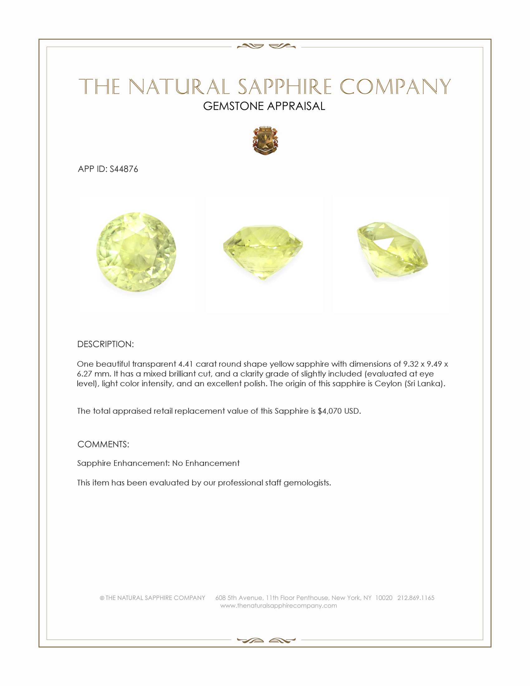 4.41 Ct. Yellow Sapphire from Ceylon (Sri Lanka)