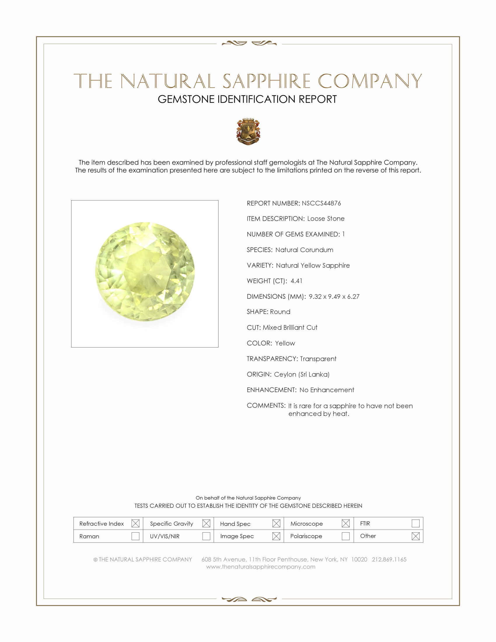 4.41 Ct. Yellow Sapphire from Ceylon (Sri Lanka)
