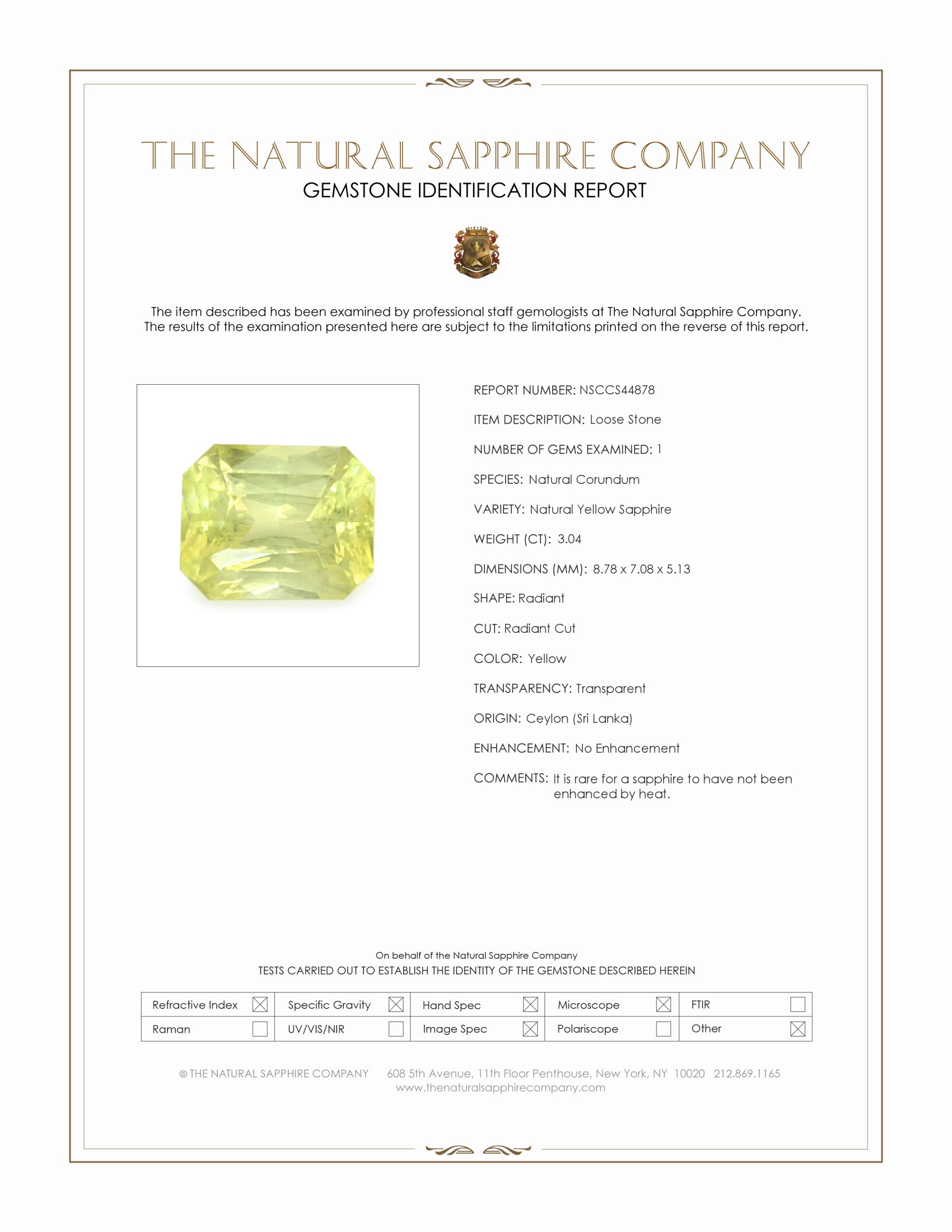 3.04 Ct. Yellow Sapphire from Ceylon (Sri Lanka)