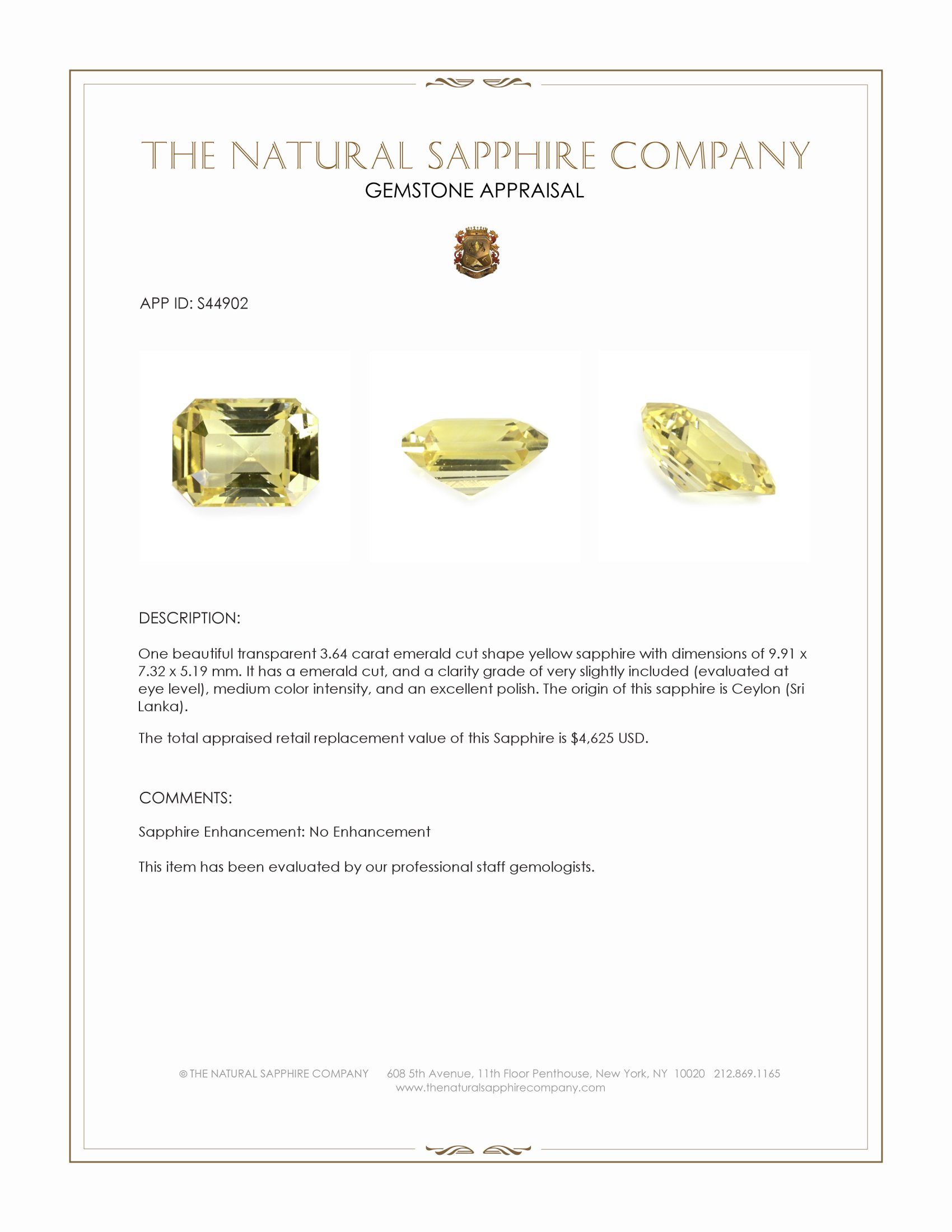 3.64 Ct. Yellow Sapphire from Ceylon (Sri Lanka)