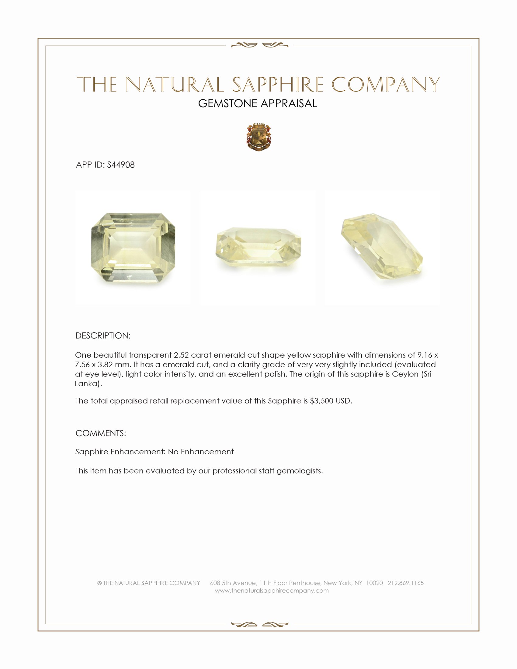 2.52 Ct. Yellow Sapphire from Ceylon (Sri Lanka)